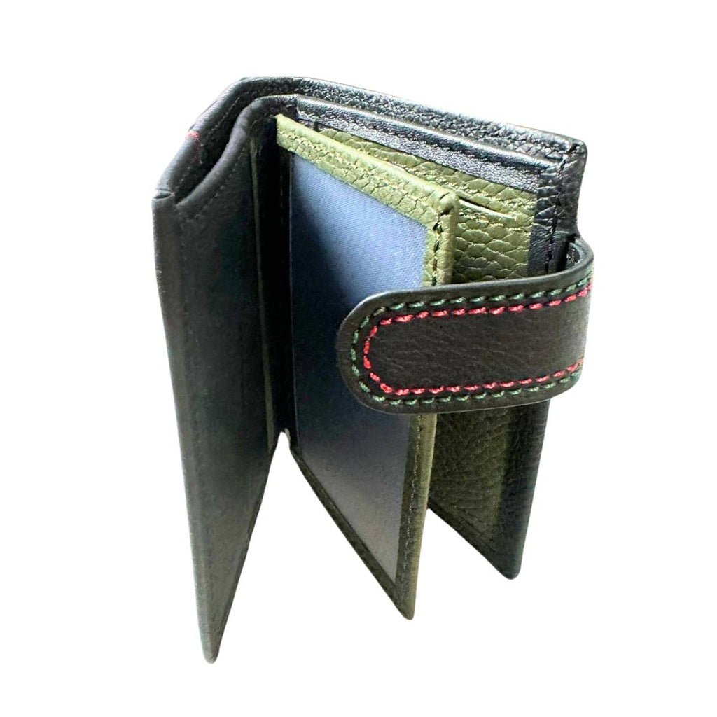 Cartera España Negra pespunte verde y rojo