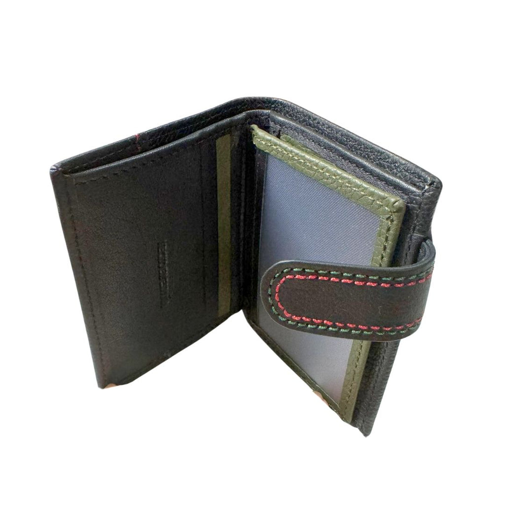 Cartera España Negra pespunte verde y rojo