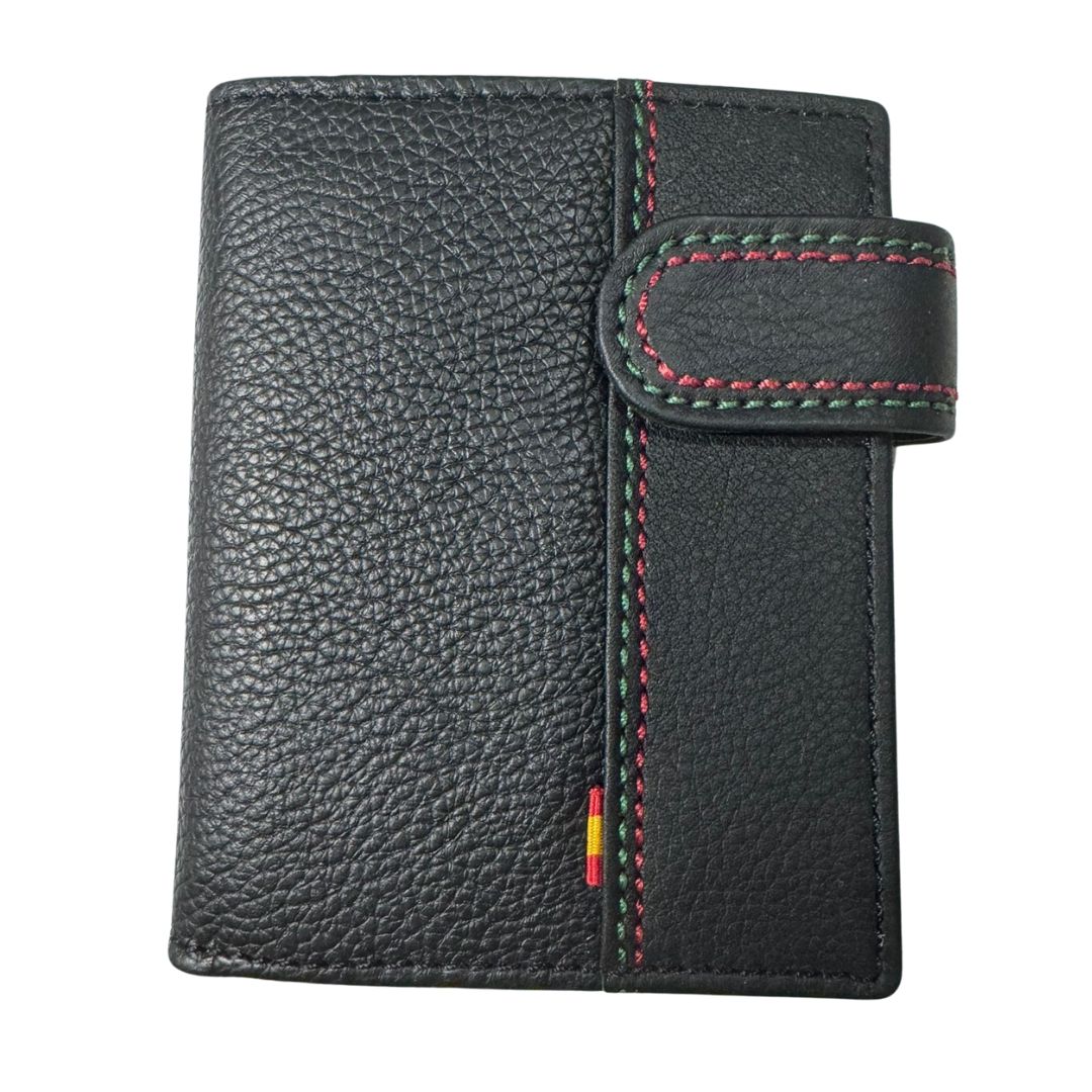 Cartera España Negra pespunte verde y rojo