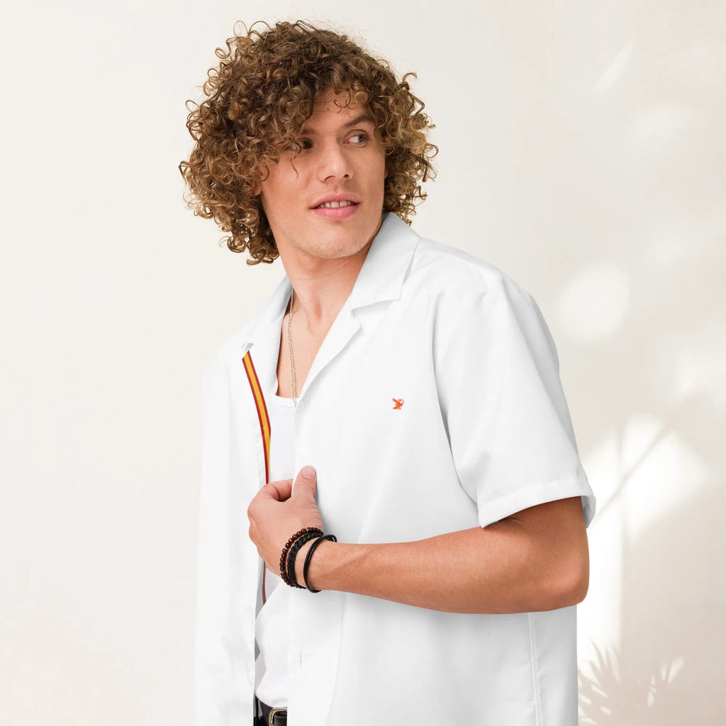 Comprar Camisa Bandera España blanca manga corta unisex Bandera España La Flamenca de Borgoña Patricia Muñoz VOX