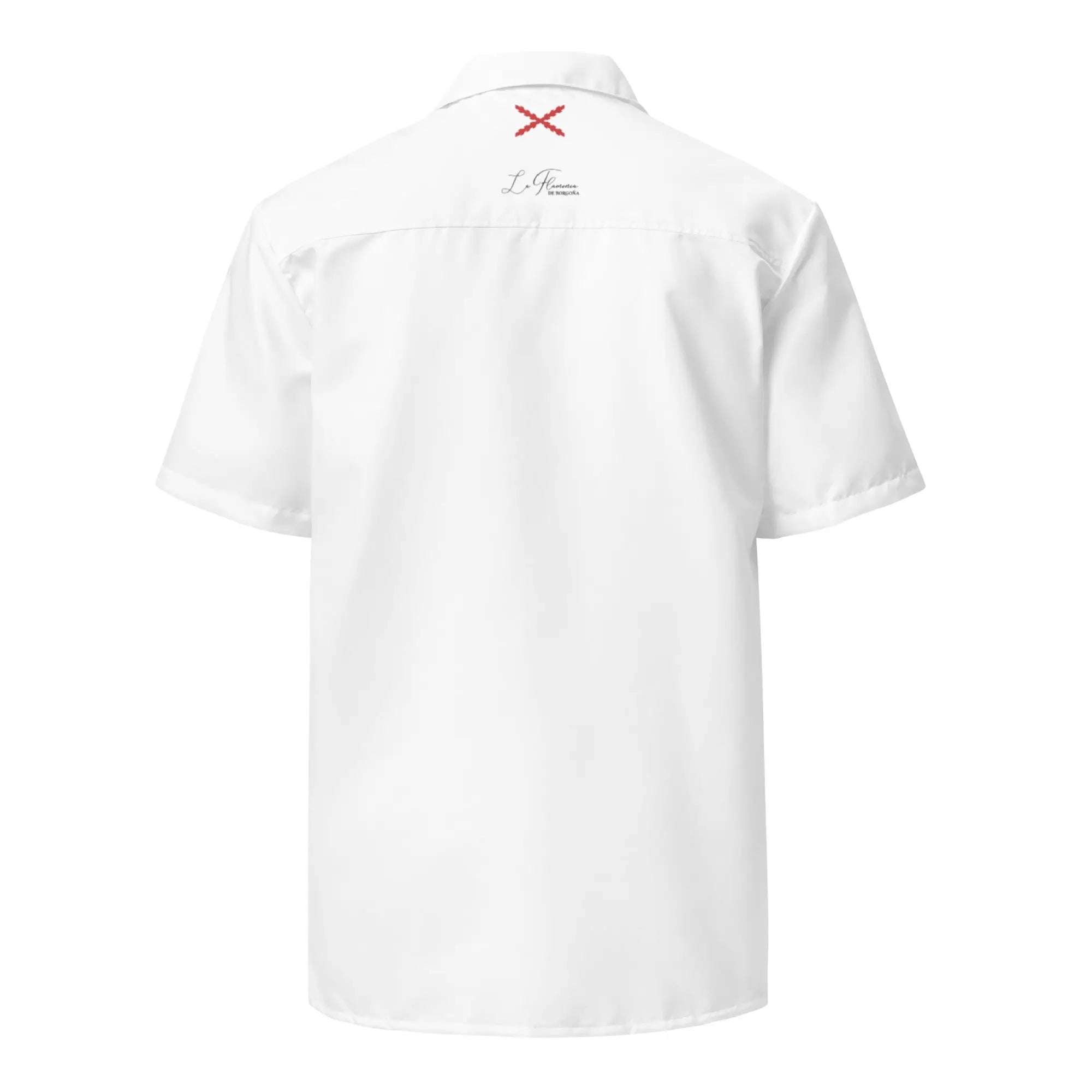 Comprar Camisa blanca manga corta unisex Bandera España La Flamenca de Borgoña Patricia Muñoz VOX