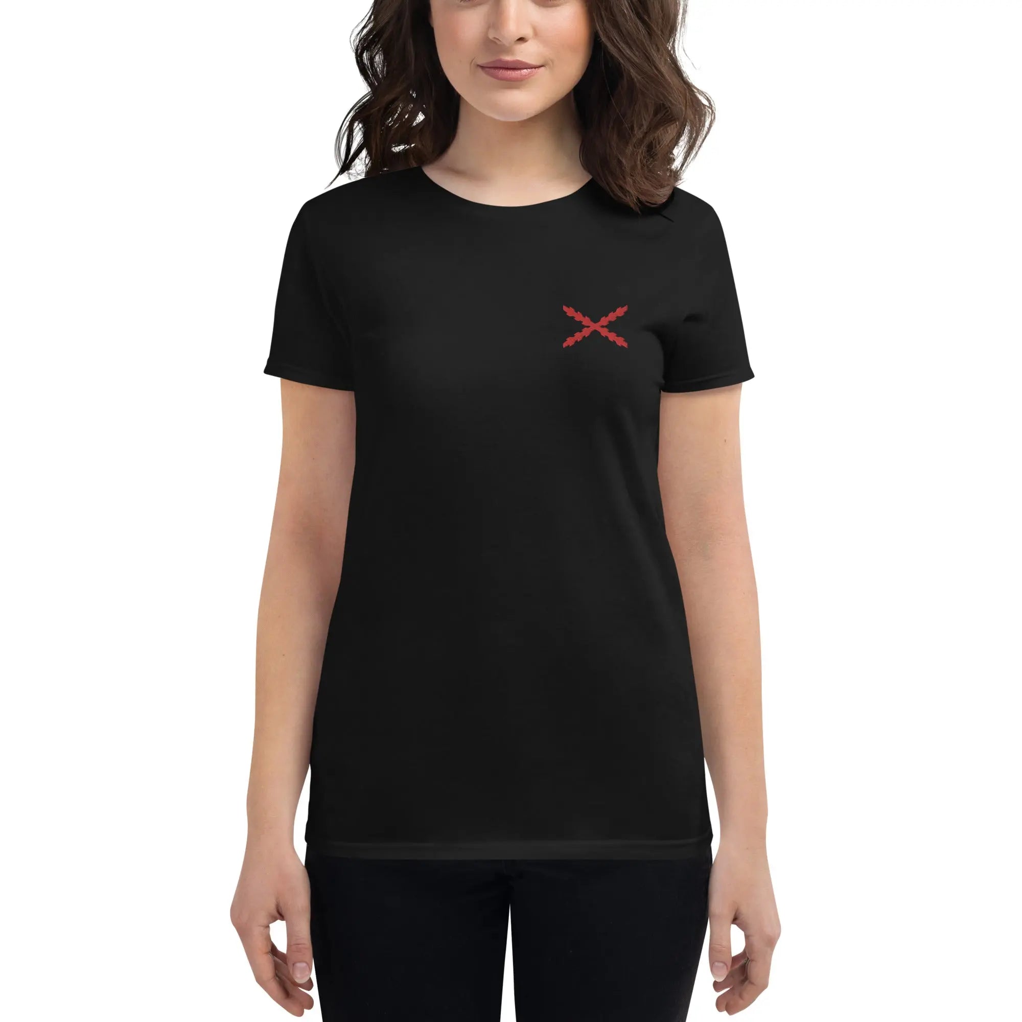 Comprar Camiseta Cruz de Borgoña bordada Mujer Manga corta Bandera España La Flamenca de Borgoña Patricia Muñoz VOX