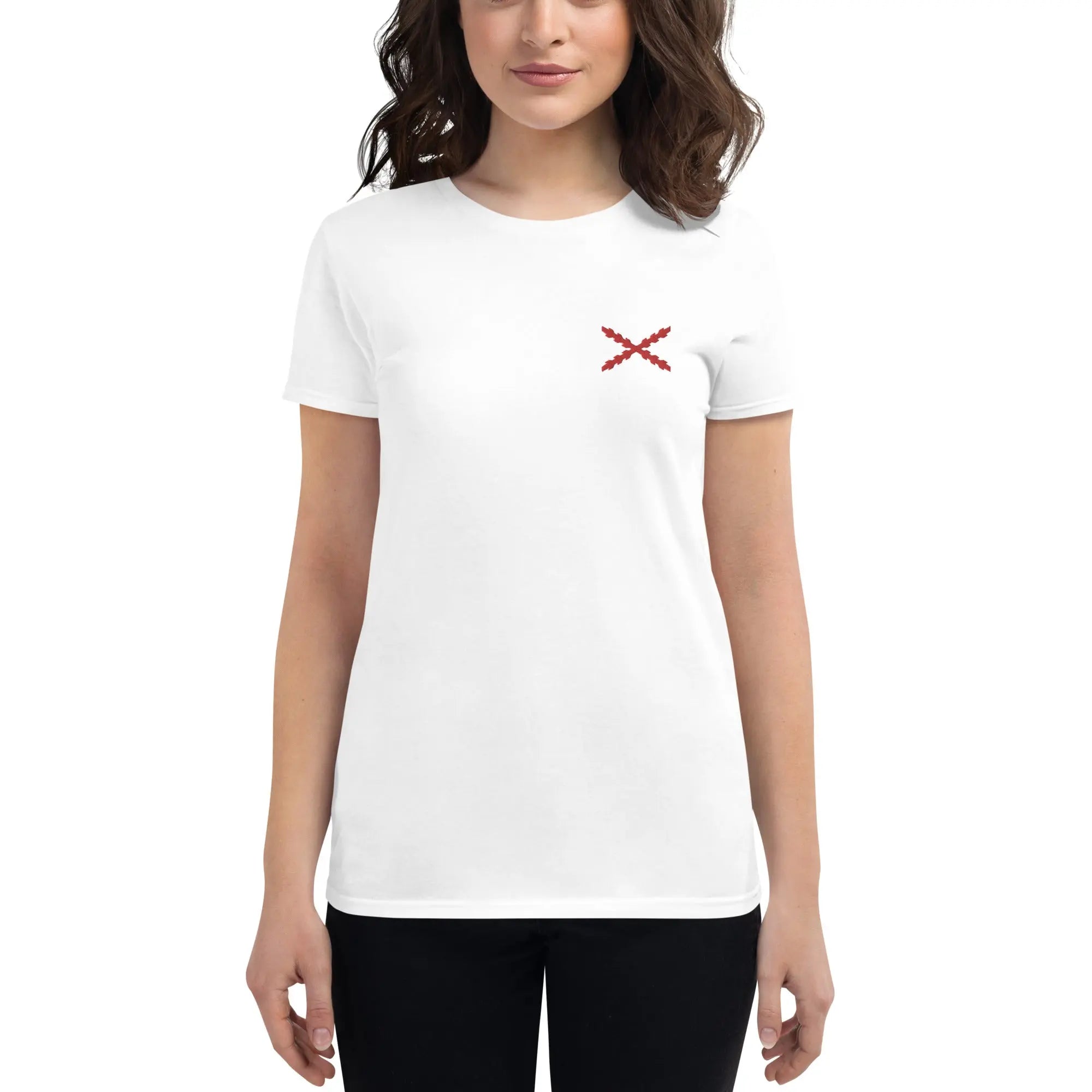 Comprar Camiseta Cruz de Borgoña bordada Mujer Manga corta Bandera España La Flamenca de Borgoña Patricia Muñoz VOX