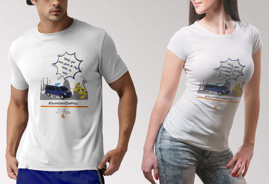 Comprar Camiseta Veniu Som Gent de Pau (Venid, que somos gente de paz) Bandera España La Flamenca de Borgoña Patricia Muñoz VOX