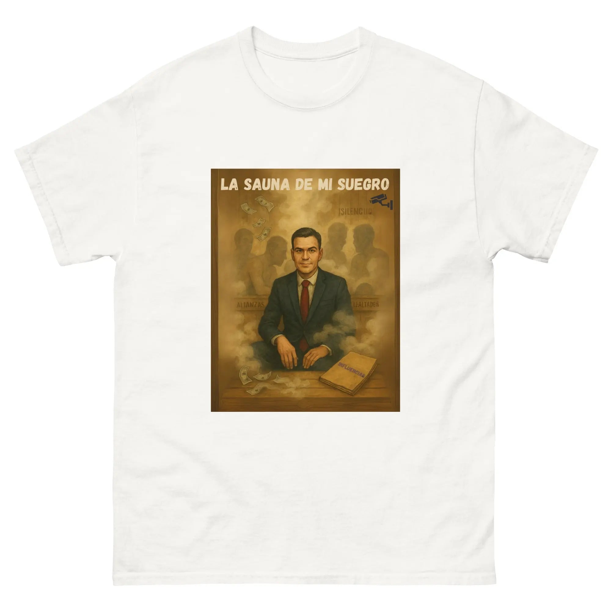Comprar Camiseta La sauna de mi suegro - Pedro Sánchez Bandera España La Flamenca de Borgoña Patricia Muñoz VOX