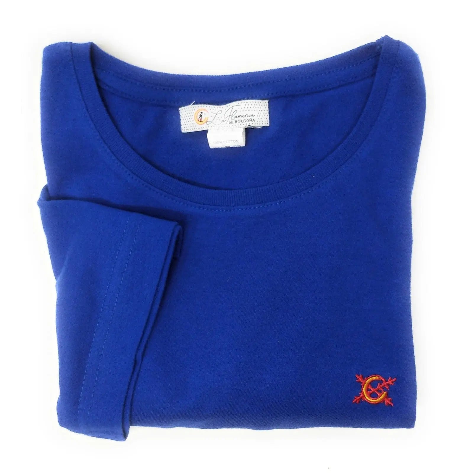 Comprar Camiseta de España Mujer azul cuello redondo Bandera España La Flamenca de Borgoña Patricia Muñoz VOX