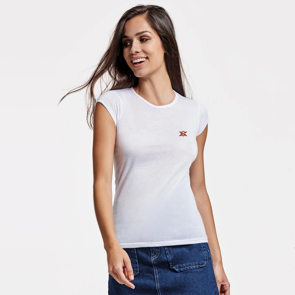 Comprar Camiseta de España blanca Mujer manga corta Bandera España La Flamenca de Borgoña Patricia Muñoz VOX