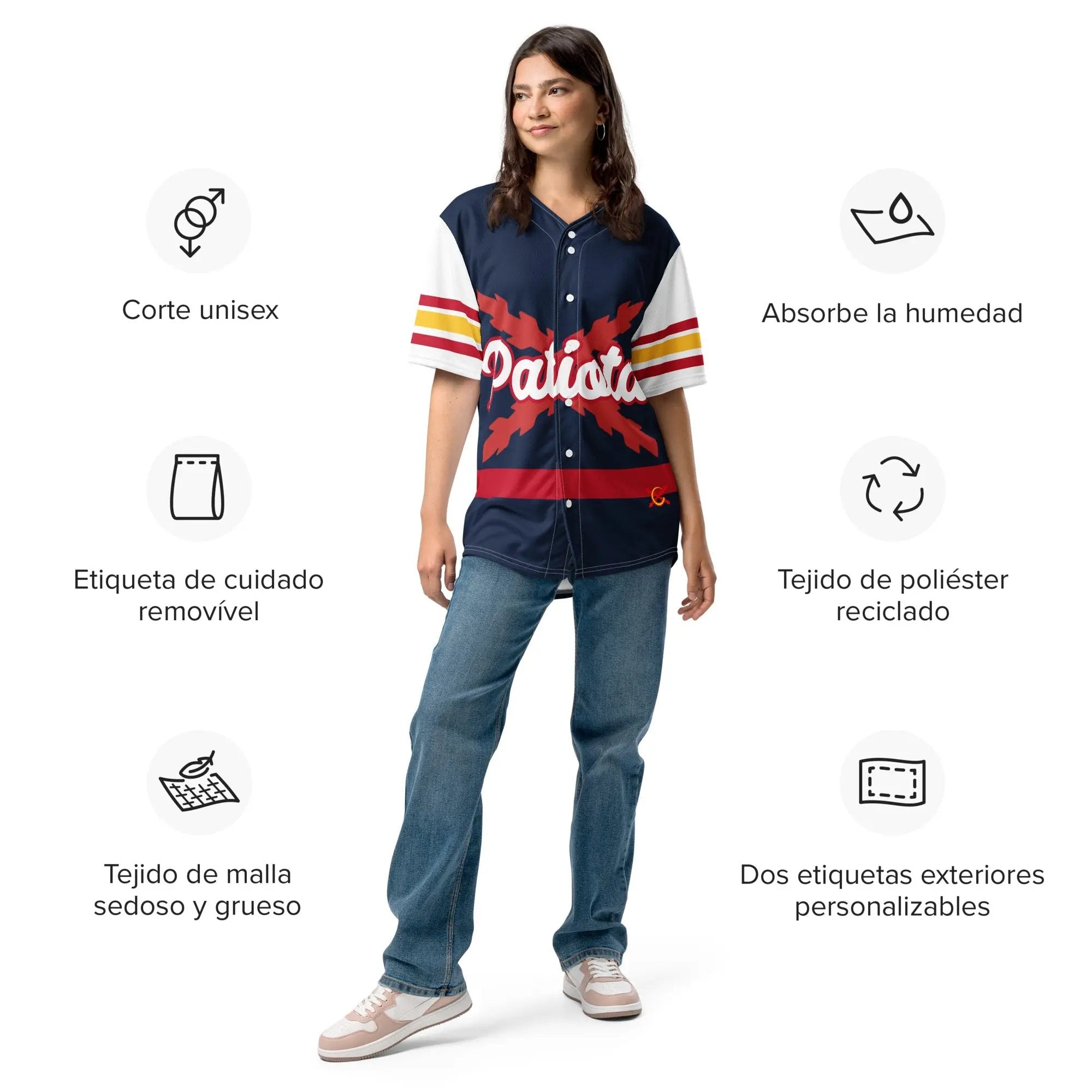 Comprar Camiseta de béisbol reciclada "Patriota Español" La Flamenca de Borgoña Bandera España
