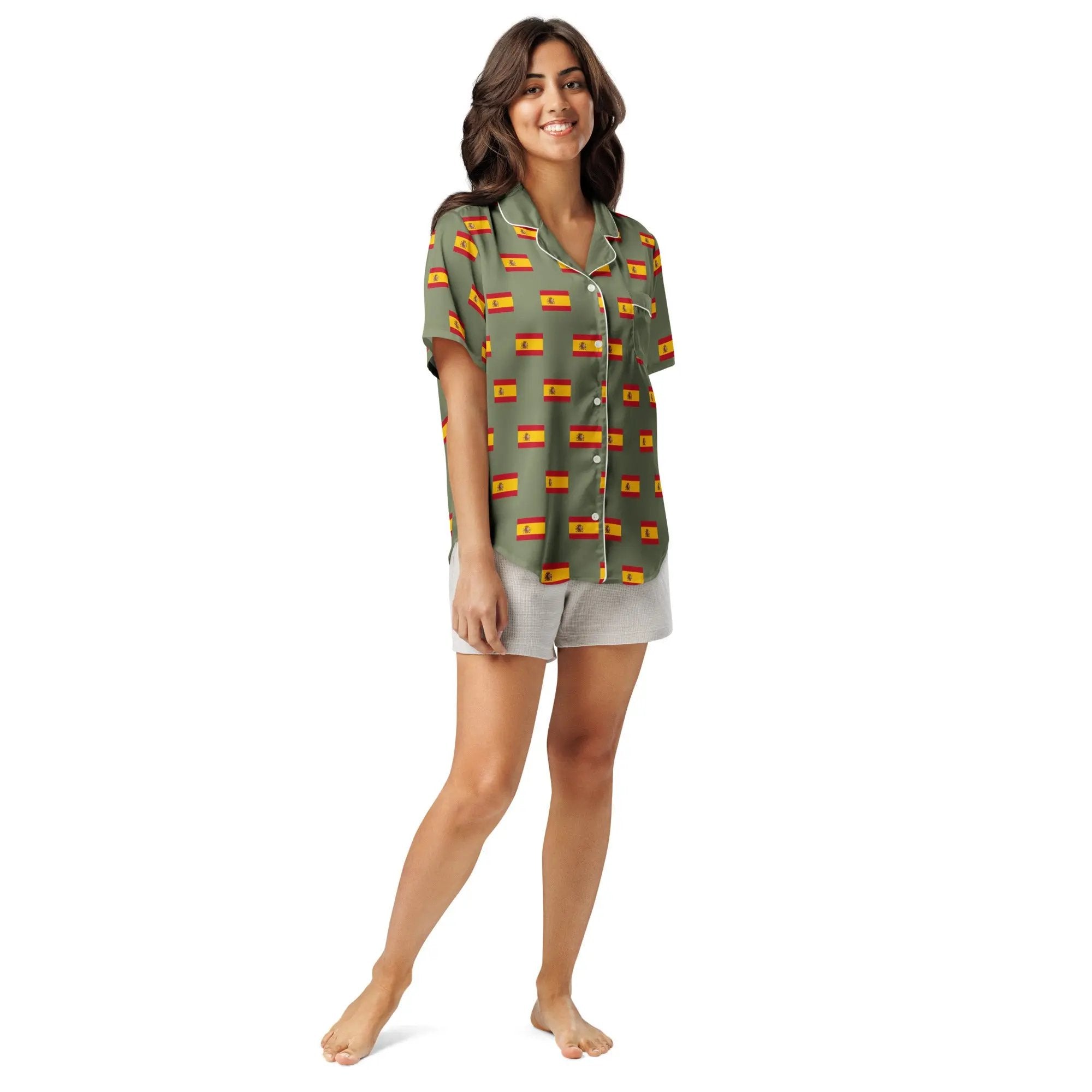 Comprar Camiseta de pijama de manga corta Verde Bandera España con ribete La Flamenca de Borgoña Bandera España