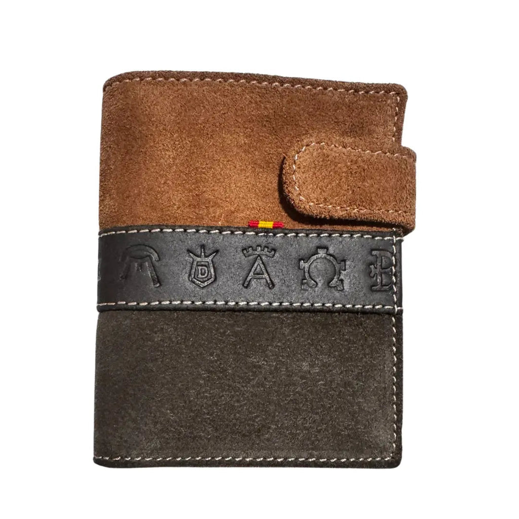 Comprar Cartera taurina tricolor piel serraje Ubrique Bandera España hierros taurinos La Flamenca de Borgoña Bandera España
