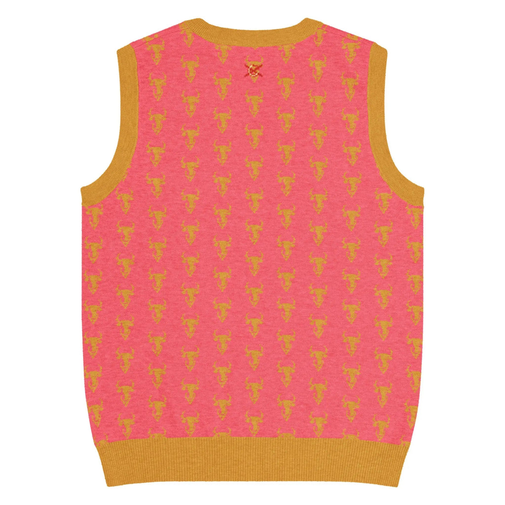 Comprar Chaleco Taurino rosa de punto con cuello pico Bandera España La Flamenca de Borgoña Patricia Muñoz VOX