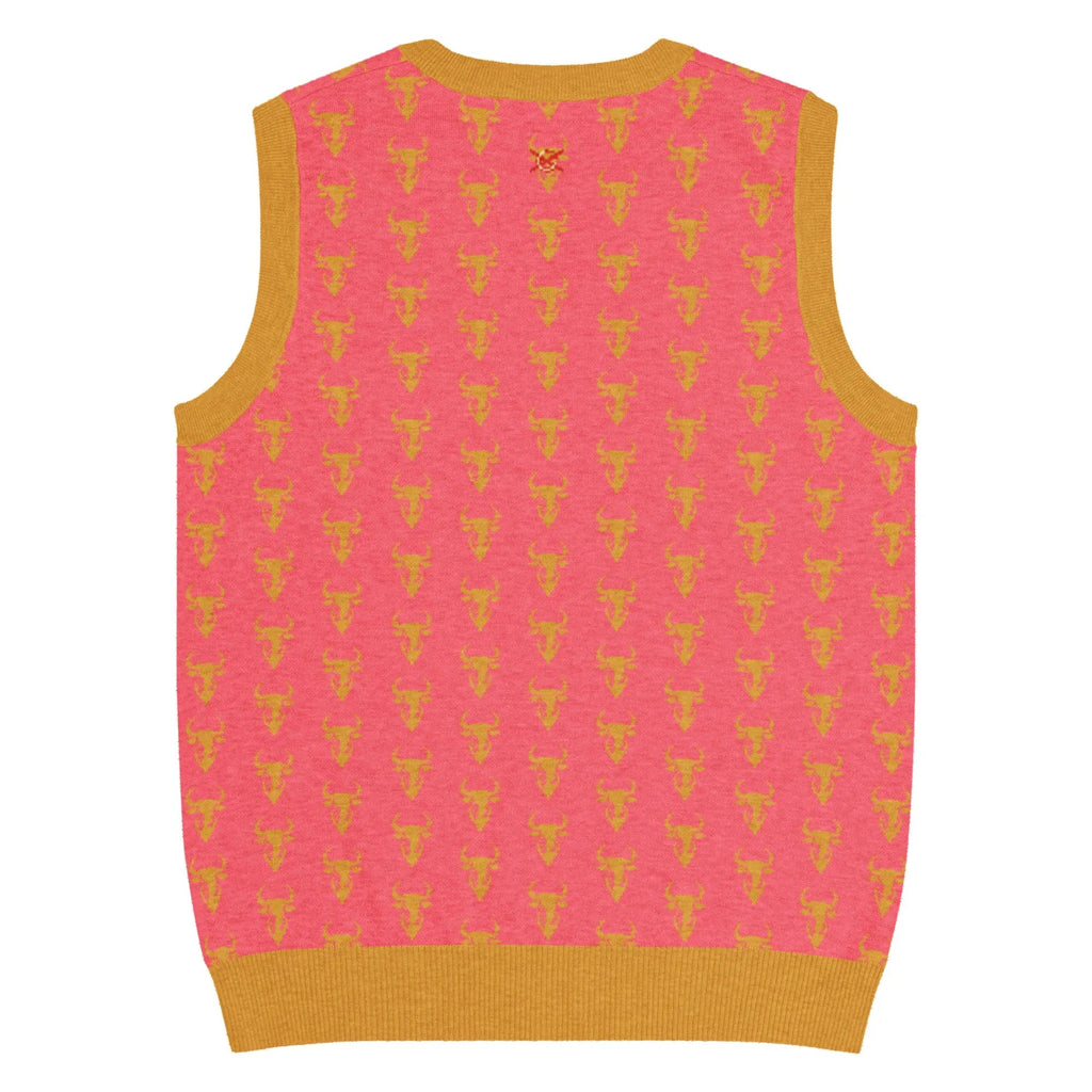 Comprar Chaleco Taurino rosa de punto con cuello pico Bandera España La Flamenca de Borgoña Patricia Muñoz VOX