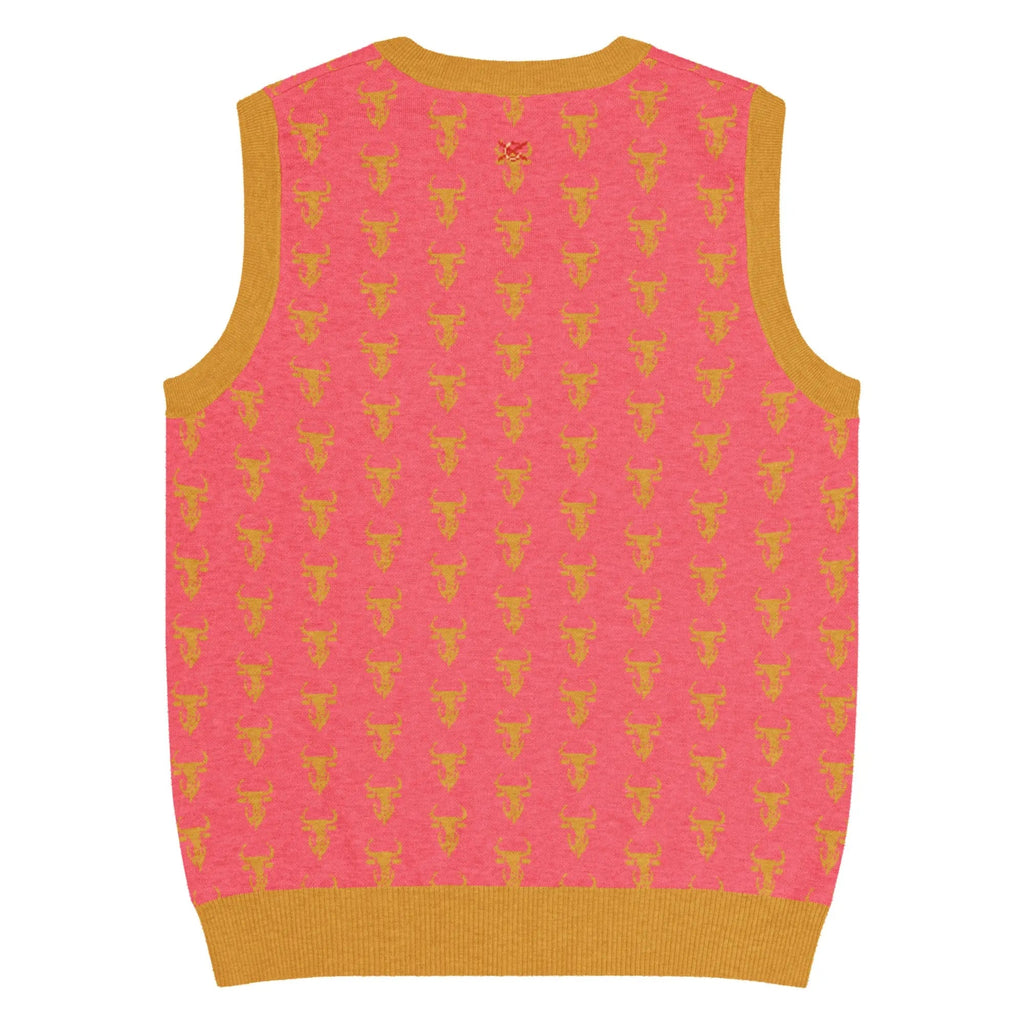 Comprar Chaleco Taurino rosa de punto con cuello pico Bandera España La Flamenca de Borgoña Patricia Muñoz VOX
