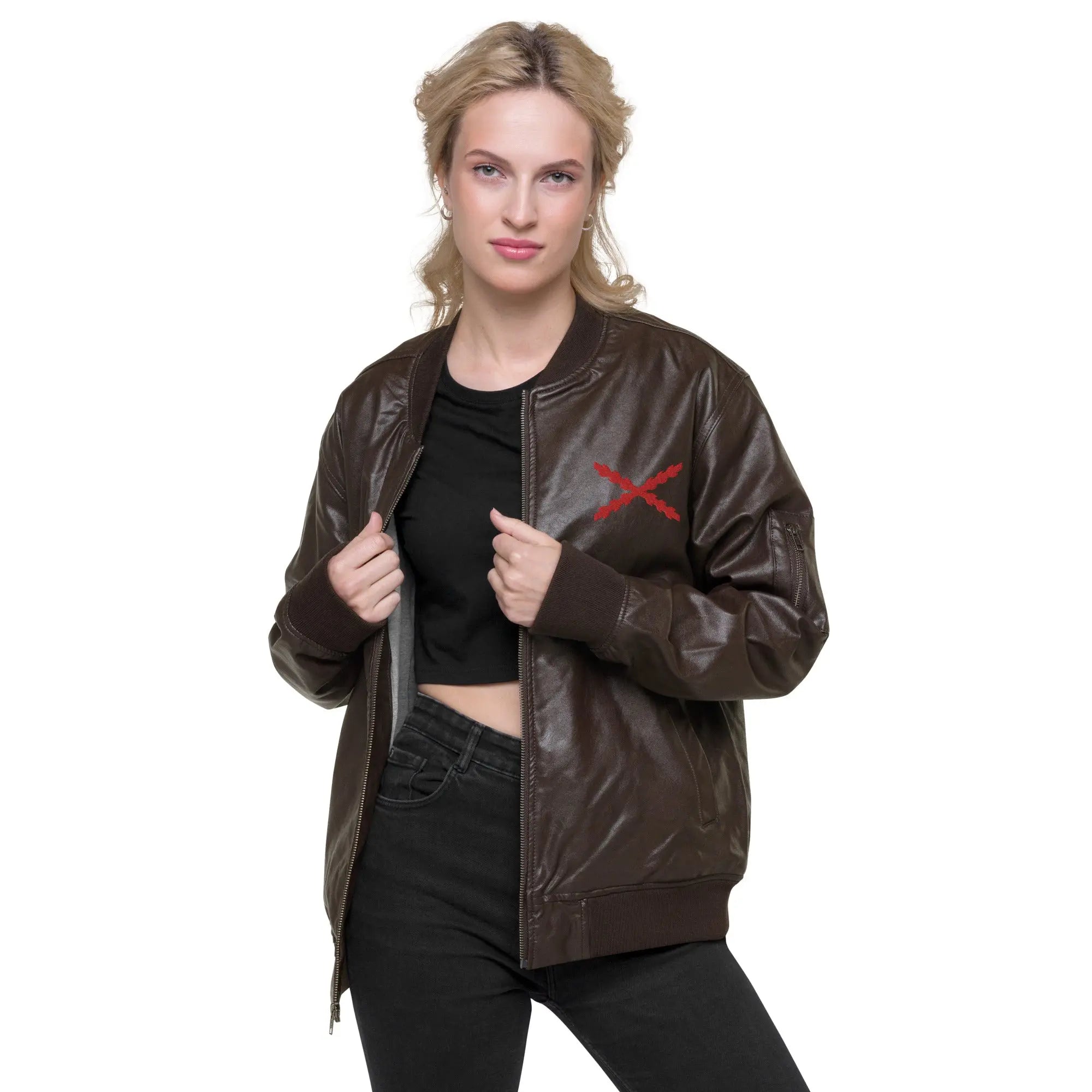Comprar Chaqueta bomber piel vegana Tu regere imperio fluctus Hispane memento Bandera España La Flamenca de Borgoña Patricia Muñoz VOX
