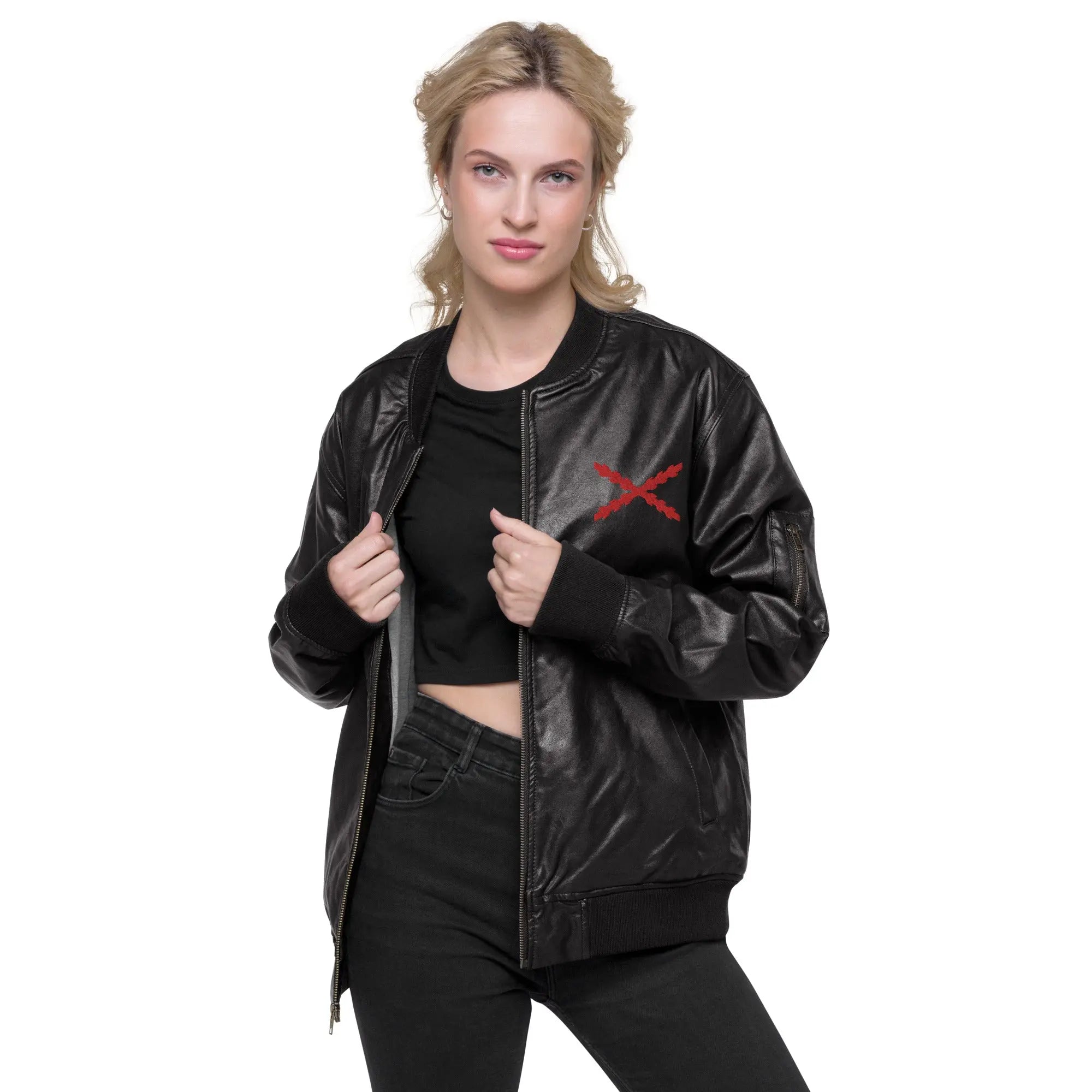 Comprar Chaqueta bomber piel vegana Tu regere imperio fluctus Hispane memento Bandera España La Flamenca de Borgoña Patricia Muñoz VOX