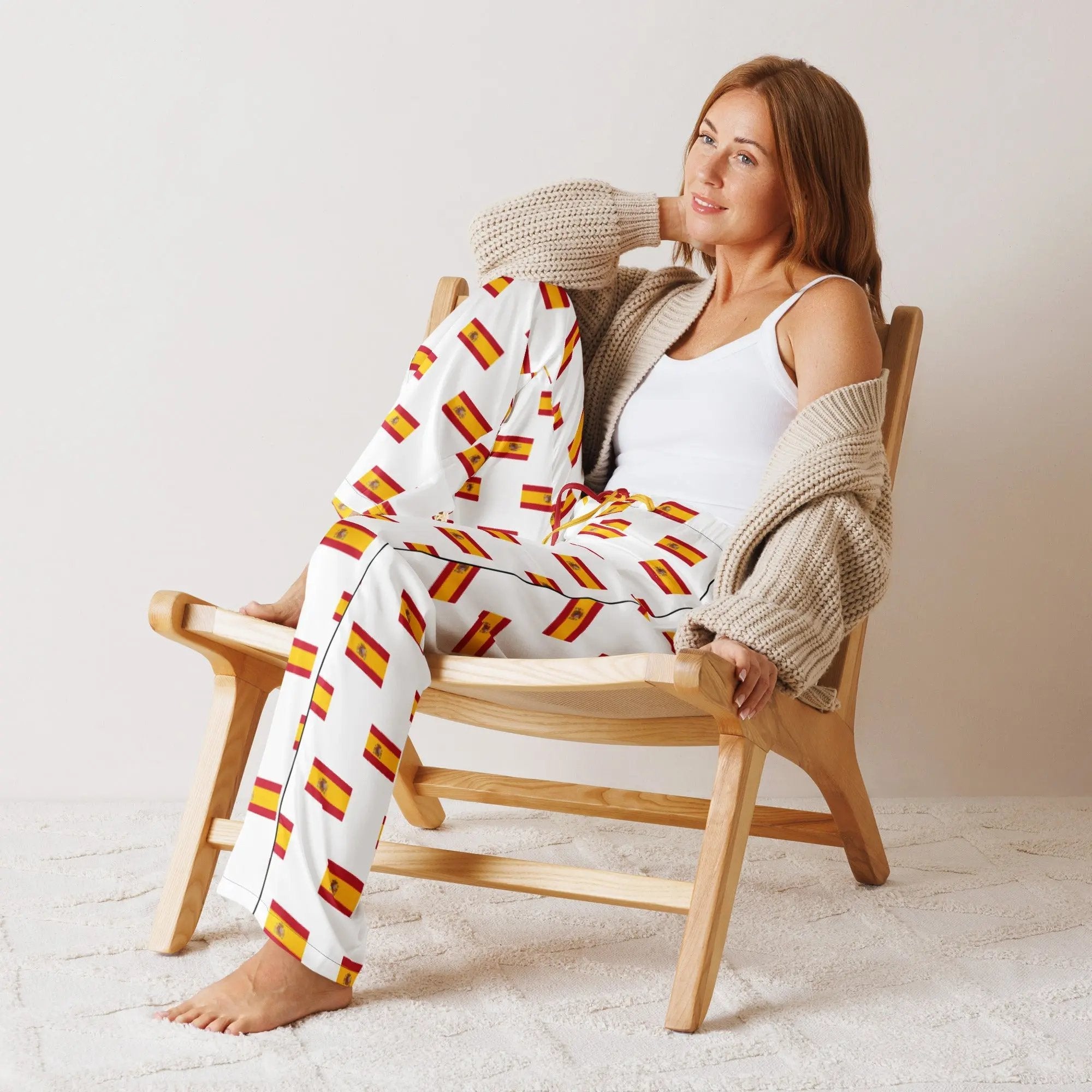 Comprar Pantalón de pijama Blanco Bandera España con ribete La Flamenca de Borgoña Bandera España