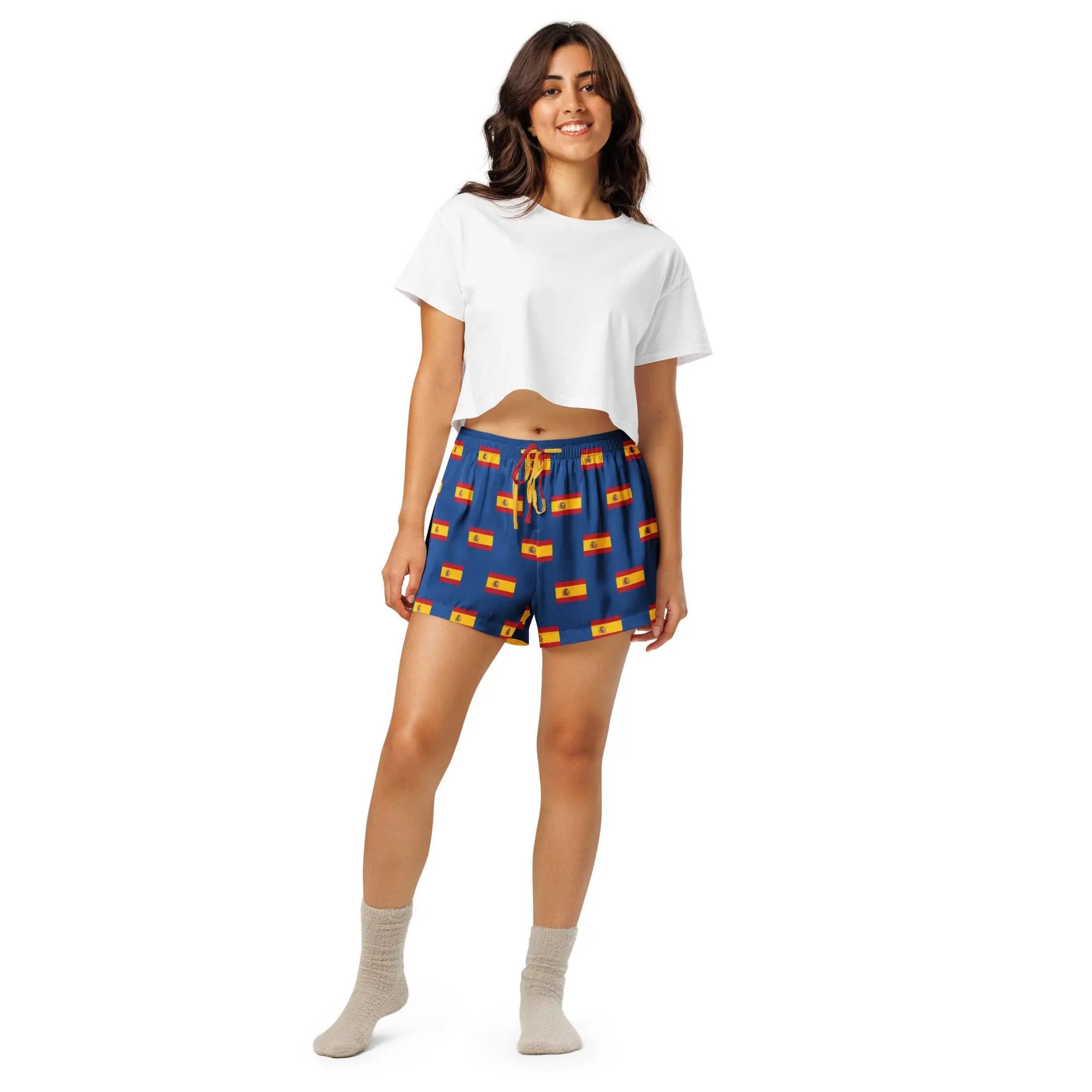 Comprar Pantalones cortos de pijama Azul Bandera España con ribete La Flamenca de Borgoña Bandera España