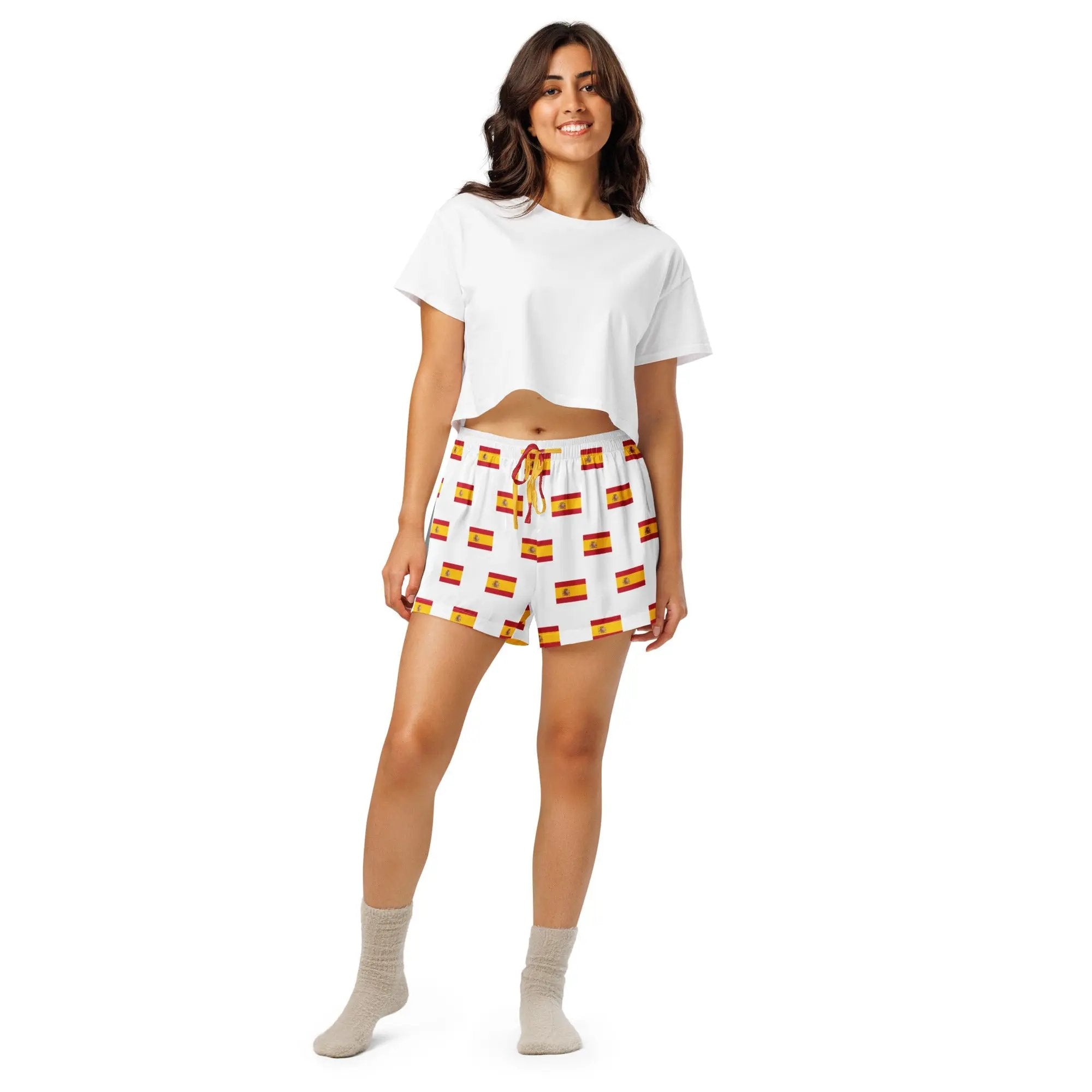 Comprar Pantalones cortos de pijama Blanco Bandera España con ribete La Flamenca de Borgoña Bandera España