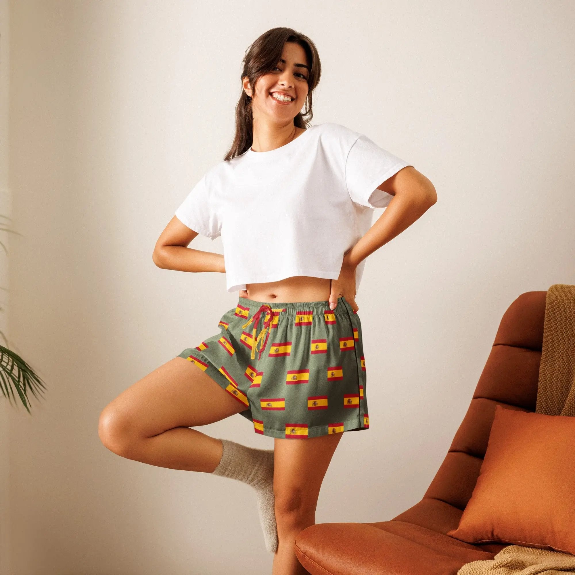Comprar Pantalones cortos de pijama Verde Bandera España con ribete La Flamenca de Borgoña Bandera España