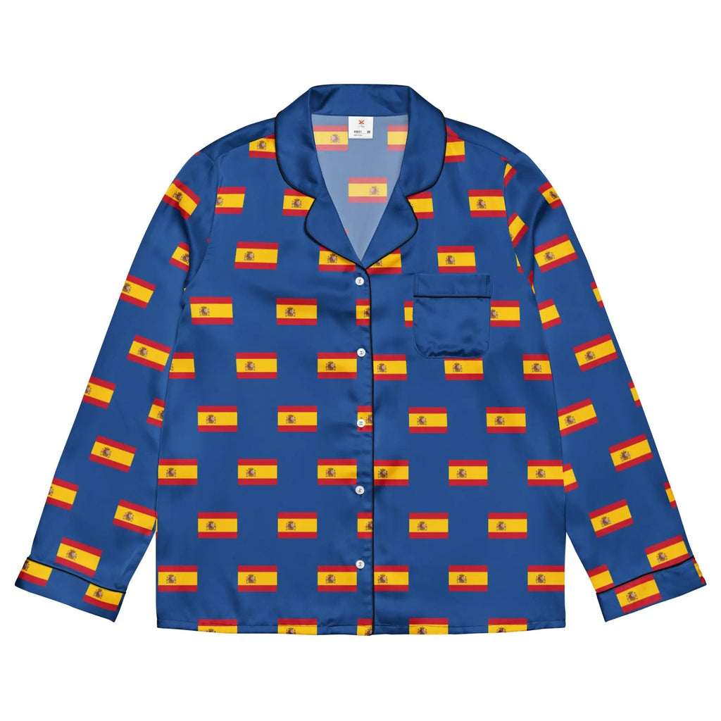 Comprar Pijama de manga larga Azul Bandera España con ribete La Flamenca de Borgoña Bandera España