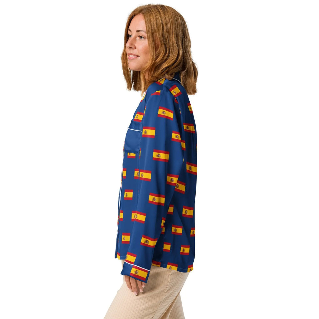 Comprar Pijama de manga larga Azul Bandera España con ribete La Flamenca de Borgoña Bandera España