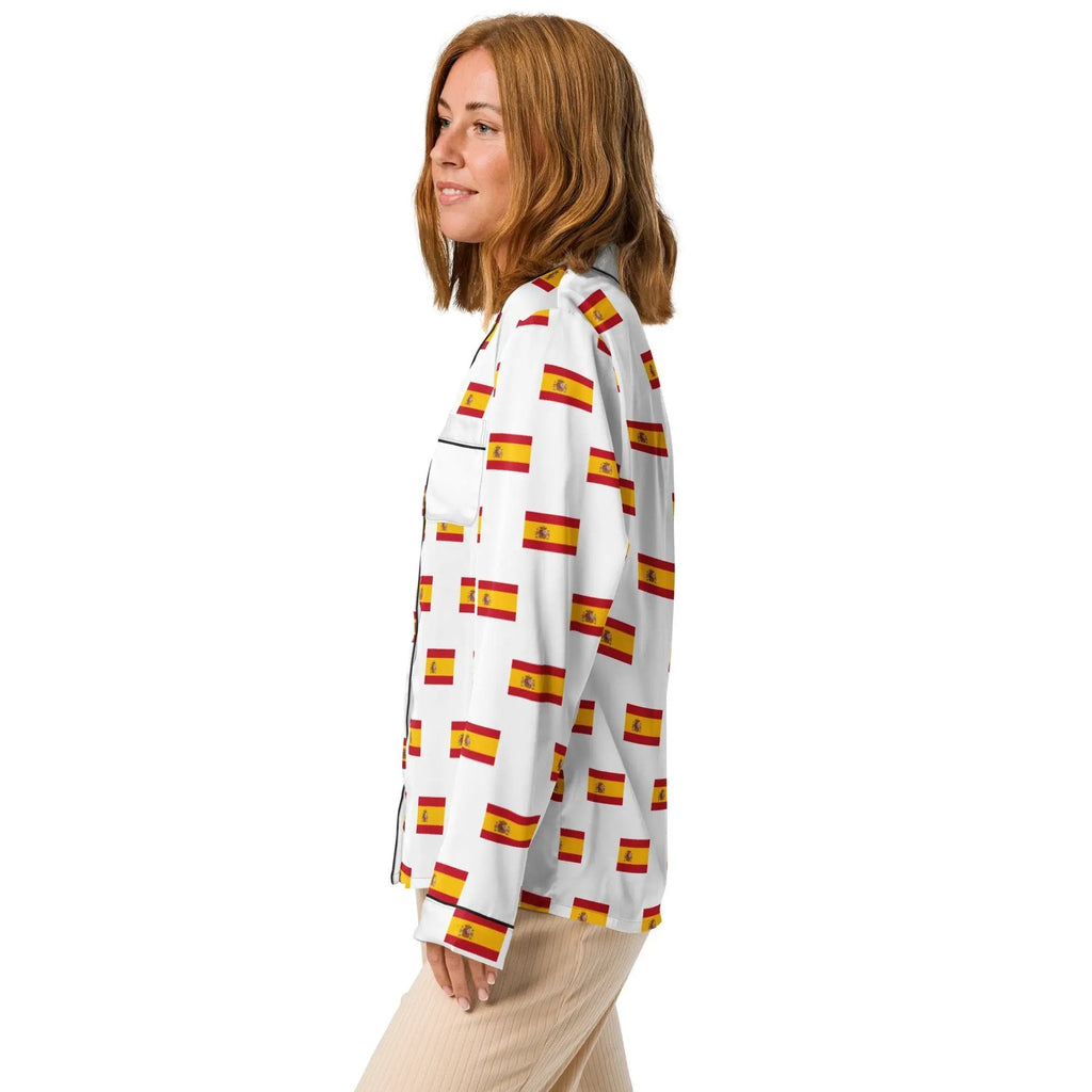 Comprar Pijama de manga larga Blanco Bandera España con ribete La Flamenca de Borgoña Bandera España