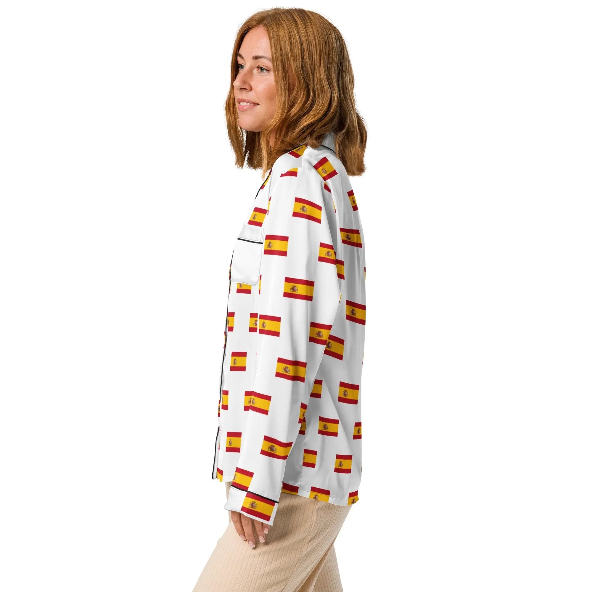 Comprar Pijama de manga larga Blanco Bandera España con ribete La Flamenca de Borgoña Bandera España
