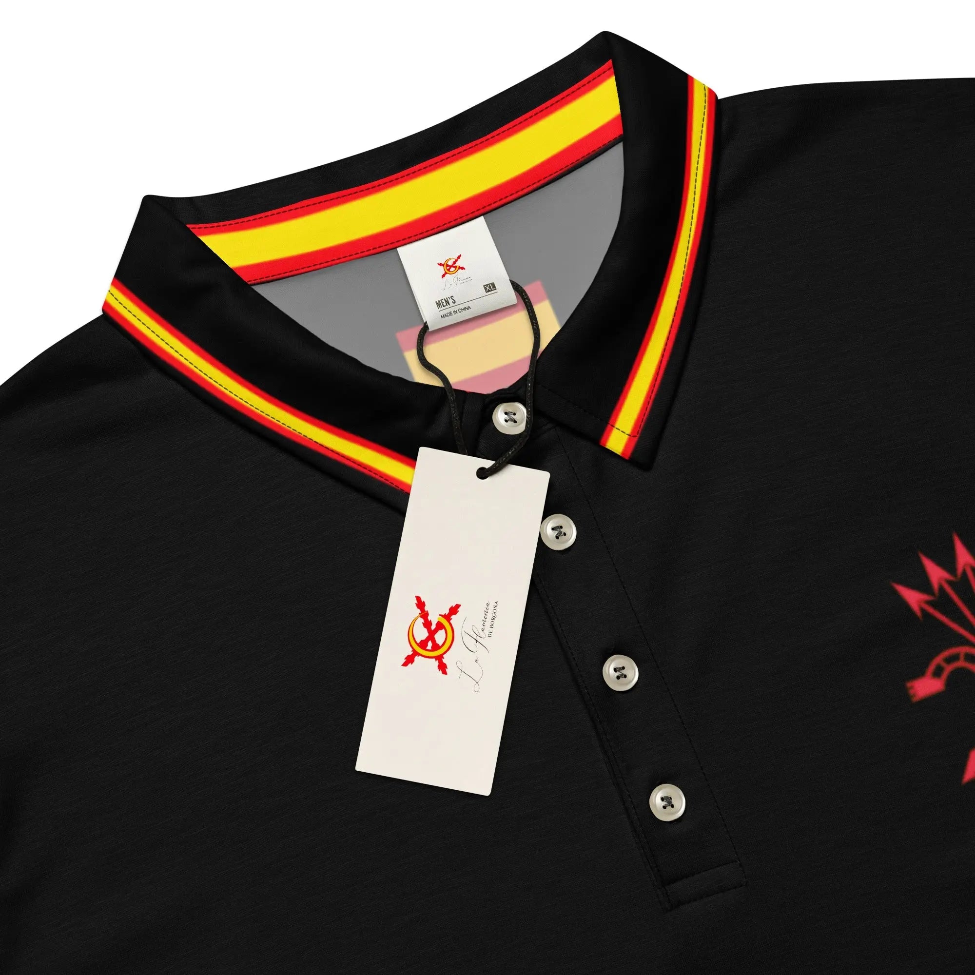 Comprar Polo ajustado para hombre Falange Española La Flamenca de Borgoña, Bandera de España, Cruz de Borgoña, Patricia Muñoz, VOX
