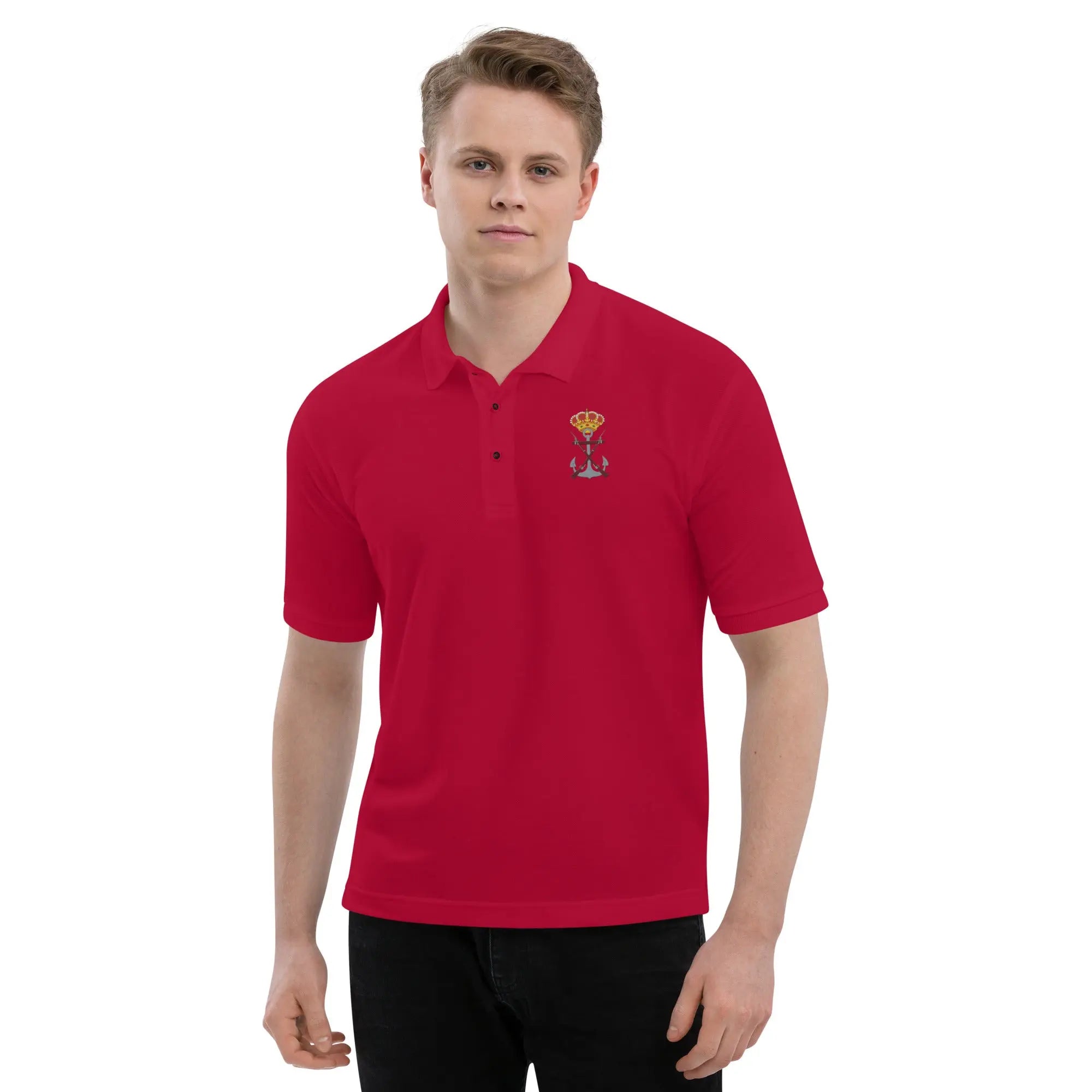 Comprar Polo para hombre premium Infantería de Marina La Flamenca de Borgoña, Bandera de España, Cruz de Borgoña, Patricia Muñoz, VOX