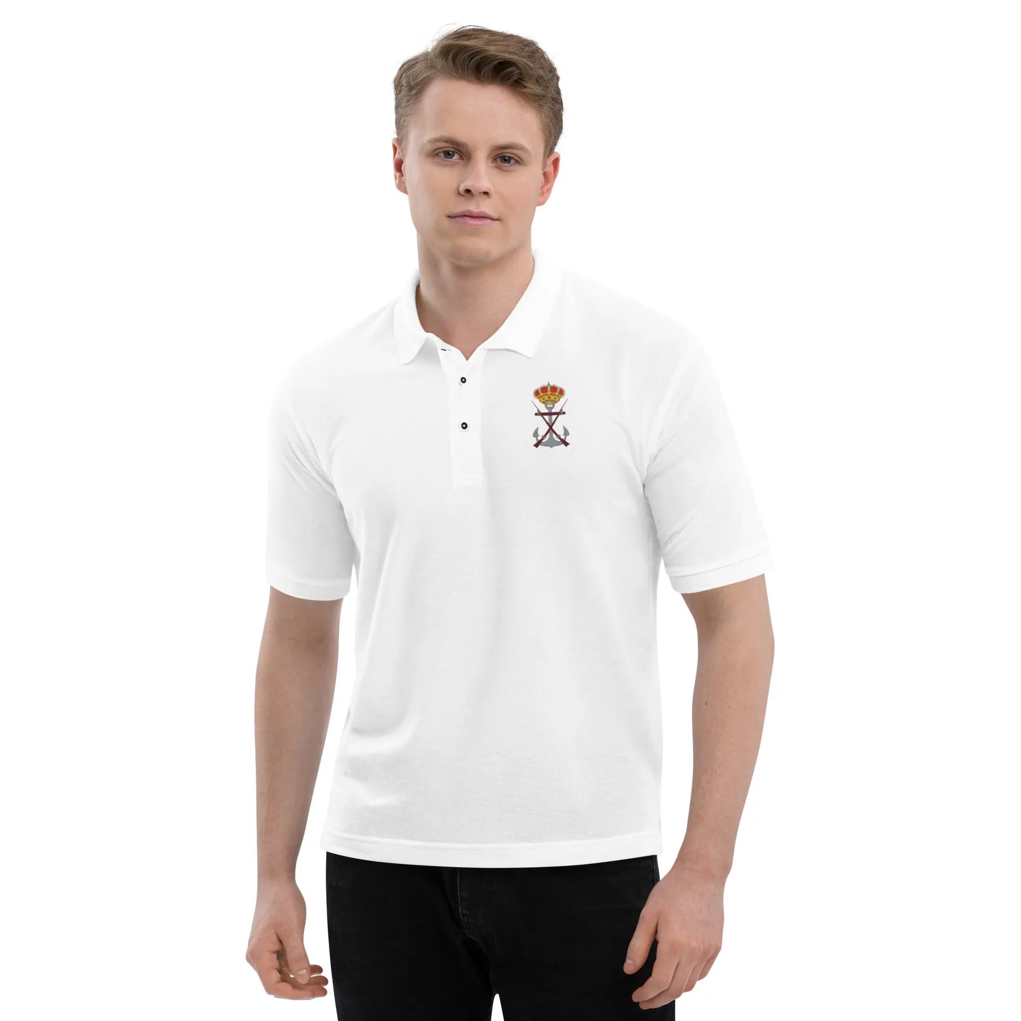 Comprar Polo para hombre premium Infantería de Marina La Flamenca de Borgoña, Bandera de España, Cruz de Borgoña, Patricia Muñoz, VOX