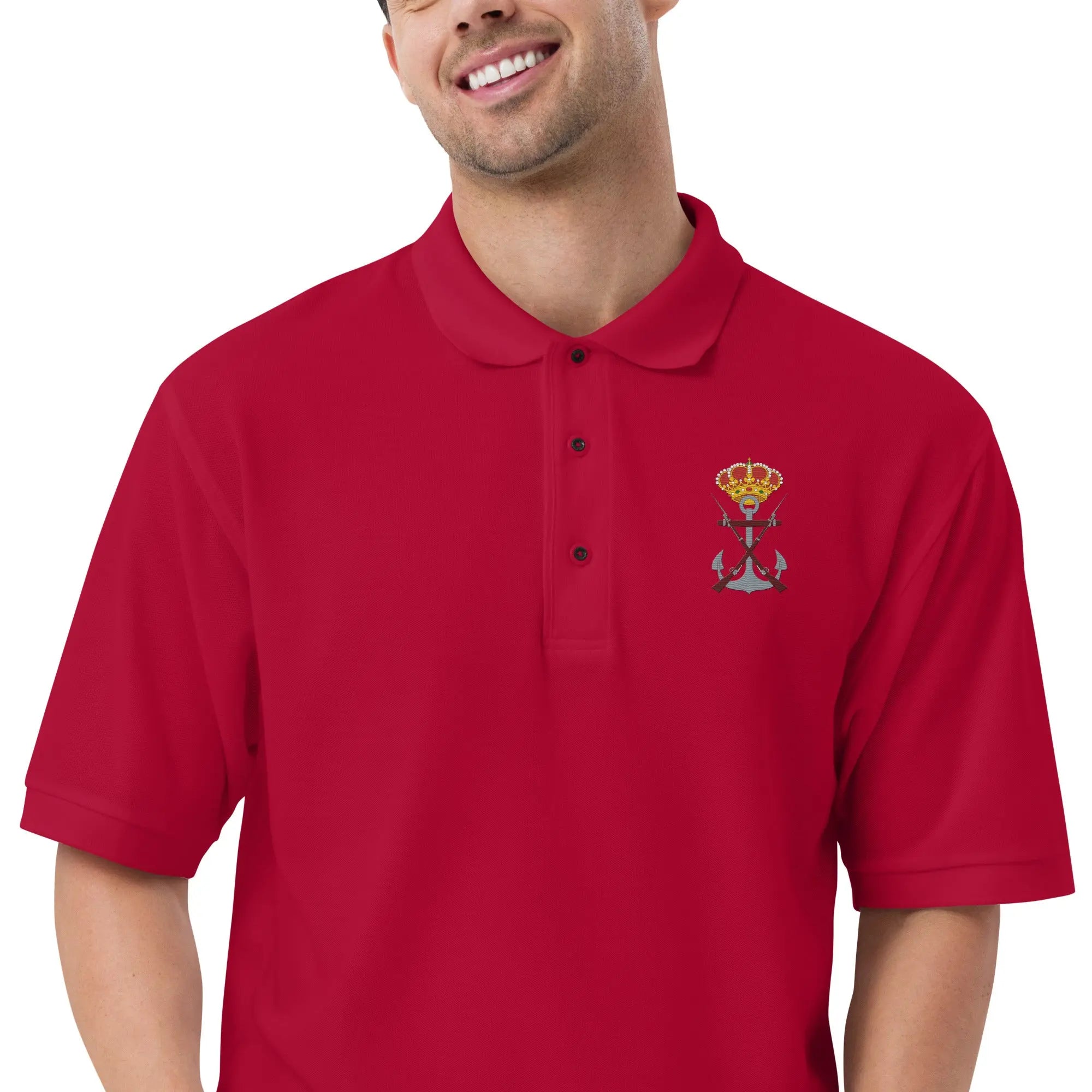 Comprar Polo para hombre premium Infantería de Marina La Flamenca de Borgoña, Bandera de España, Cruz de Borgoña, Patricia Muñoz, VOX