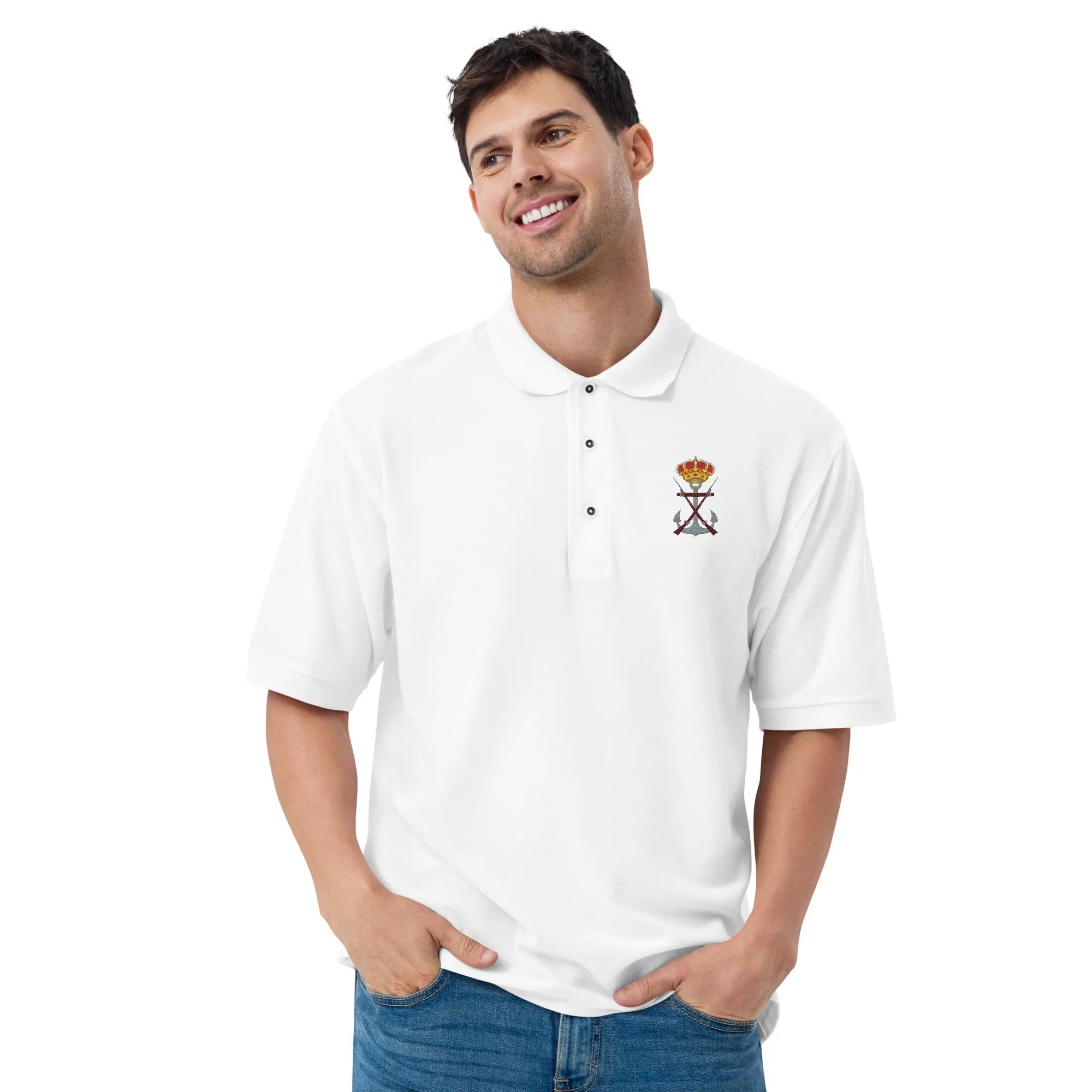 Comprar Polo para hombre premium Infantería de Marina La Flamenca de Borgoña, Bandera de España, Cruz de Borgoña, Patricia Muñoz, VOX