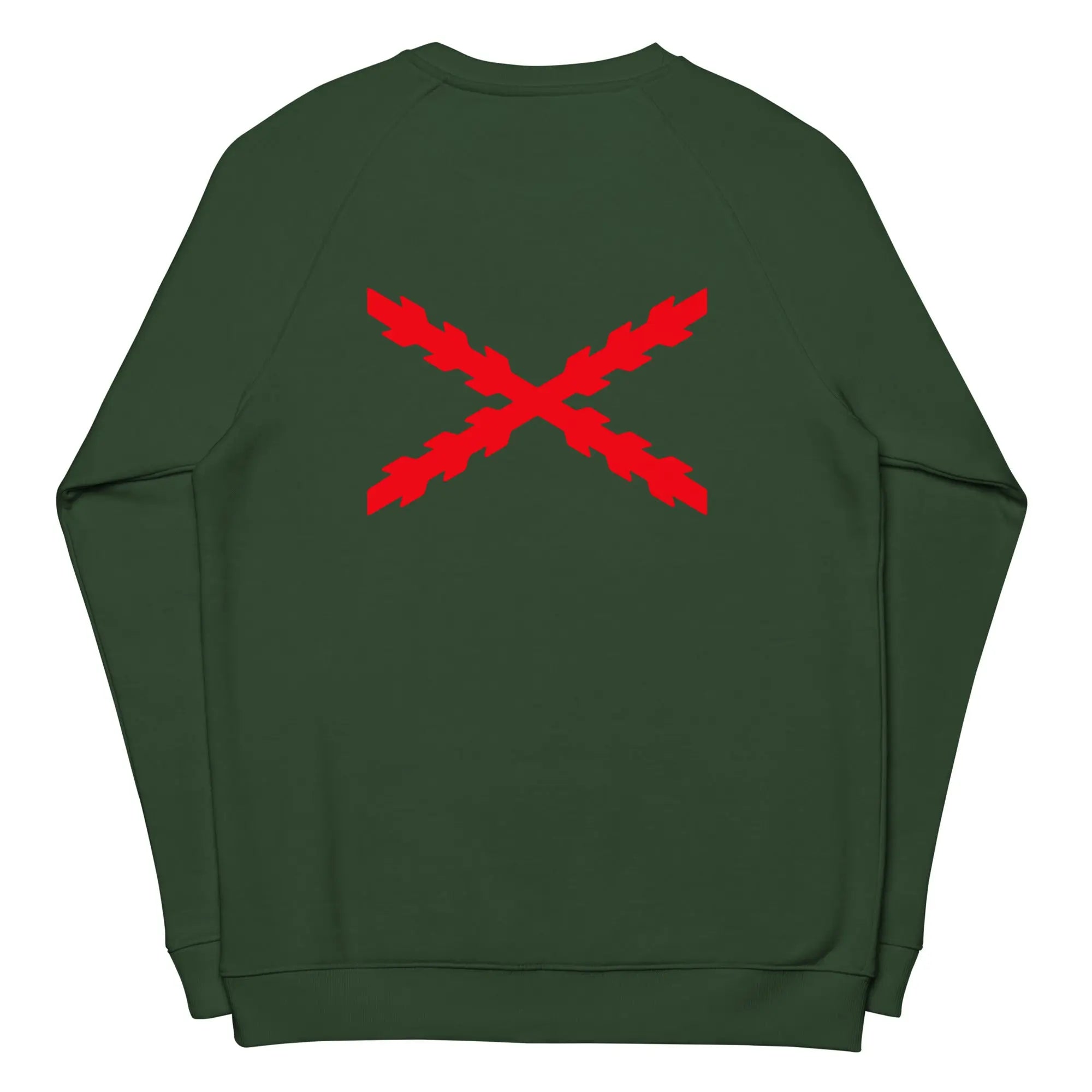 Comprar Sudadera Cruz de Borgoña orgánica raglán unisex Bandera España La Flamenca de Borgoña Patricia Muñoz VOX
