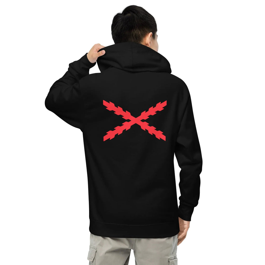 Comprar Sudadera Cruz de San Andrés capucha unisex Bandera España La Flamenca de Borgoña Patricia Muñoz VOX