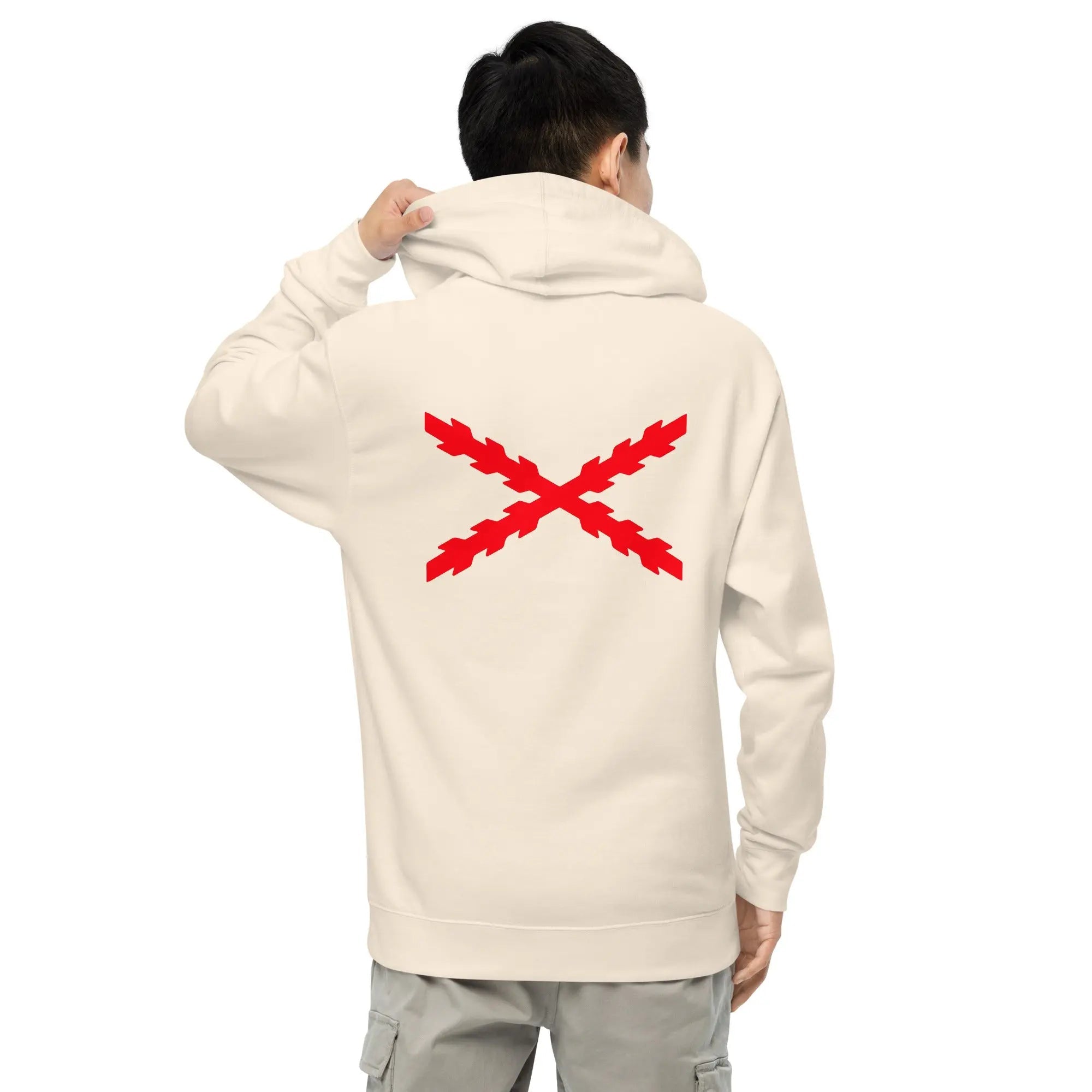 Comprar Sudadera Cruz de San Andrés capucha unisex Bandera España La Flamenca de Borgoña Patricia Muñoz VOX