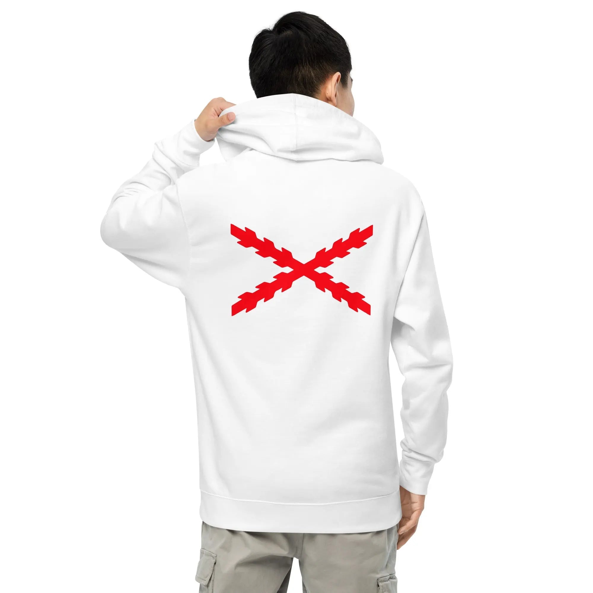 Comprar Sudadera Cruz de San Andrés capucha unisex Bandera España La Flamenca de Borgoña Patricia Muñoz VOX