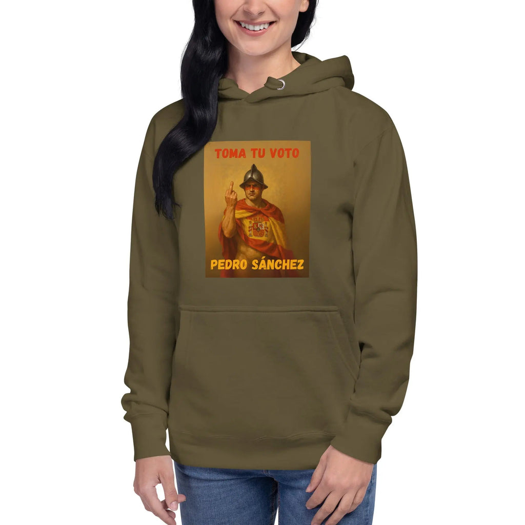 Comprar Sudadera "Toma tu voto, Pedro Sánchez" Bandera España La Flamenca de Borgoña Patricia Muñoz VOX