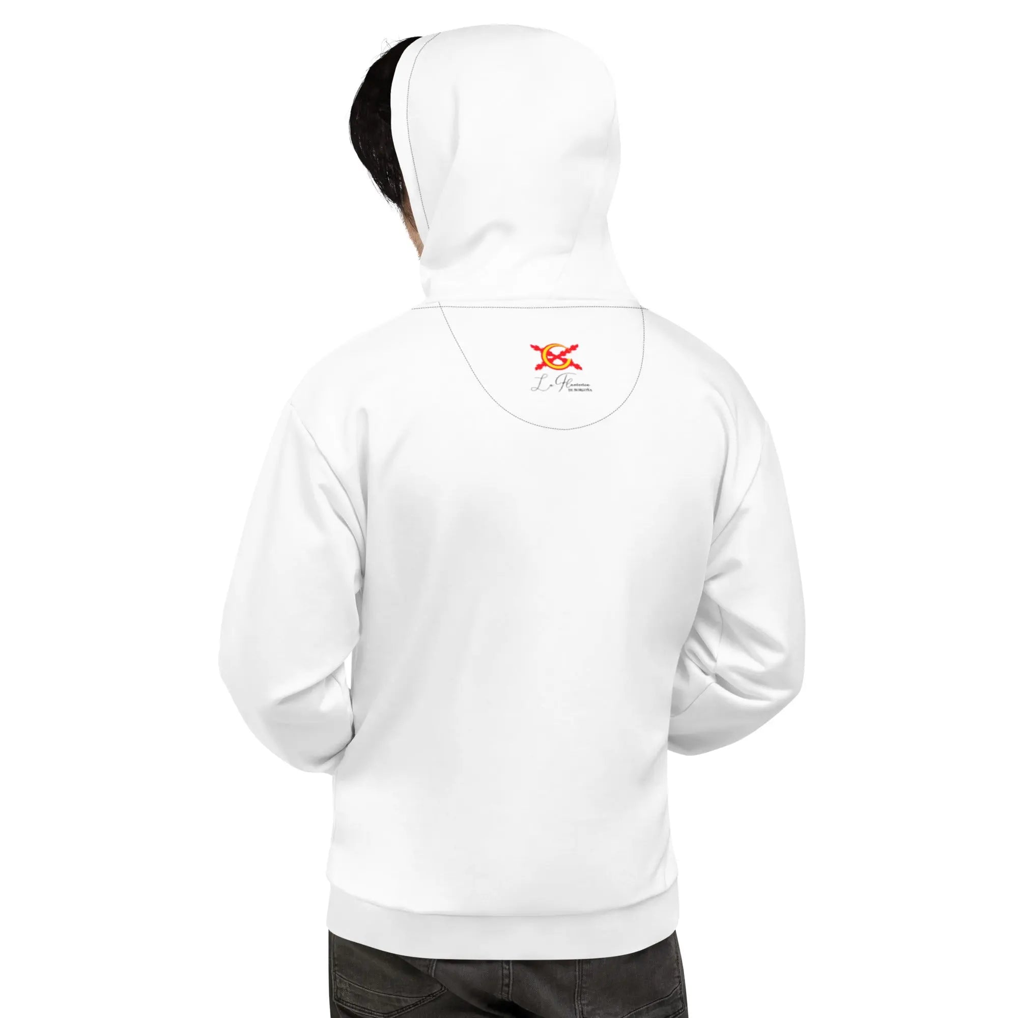 Comprar Sudadera Bandera de España unisex blanca Bandera España La Flamenca de Borgoña Patricia Muñoz VOX