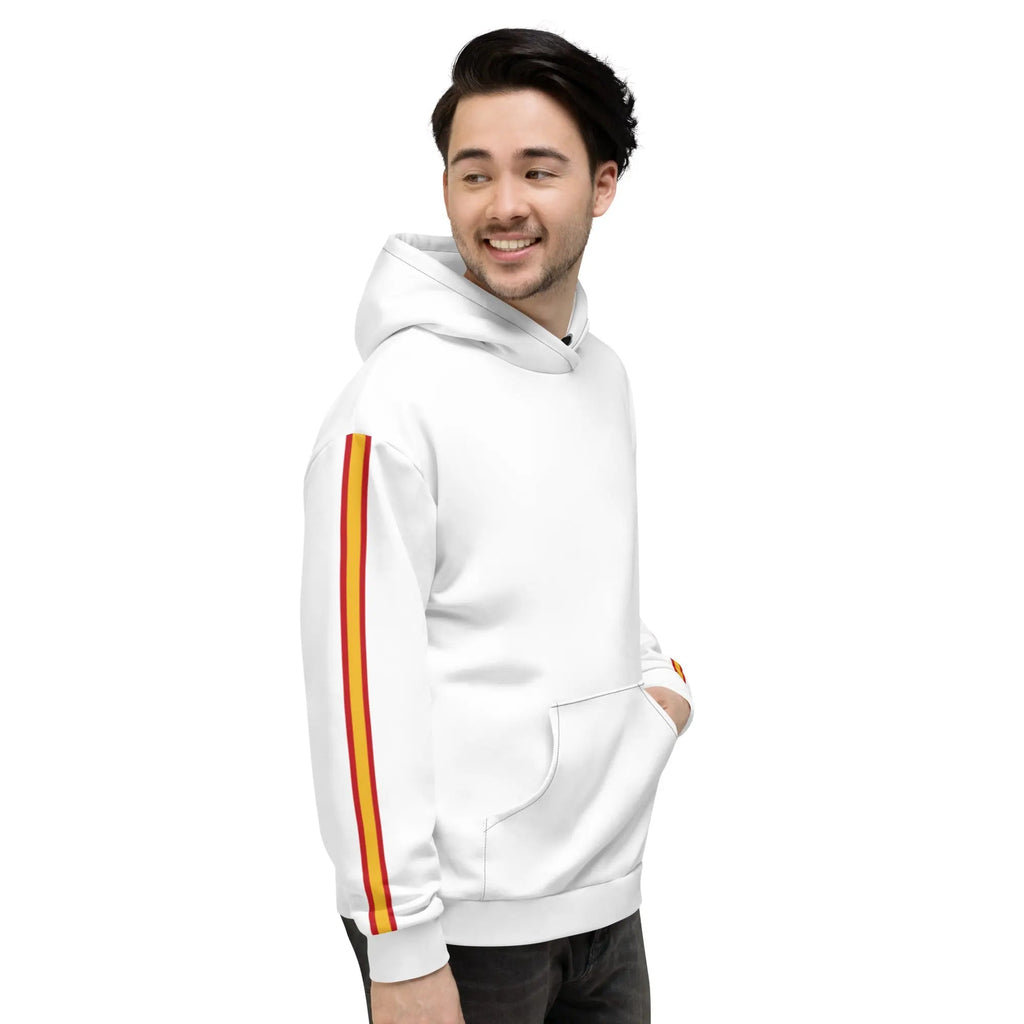 Comprar Sudadera Bandera de España unisex blanca Bandera España La Flamenca de Borgoña Patricia Muñoz VOX
