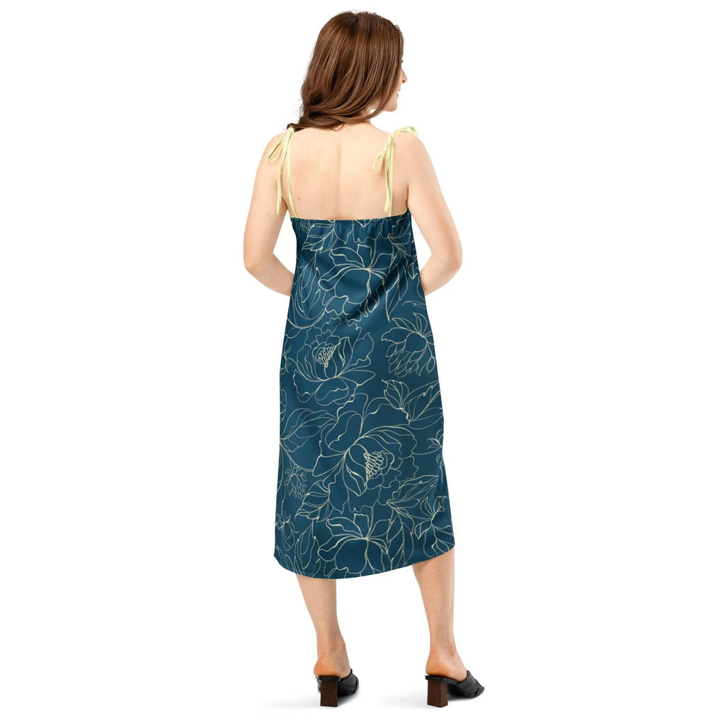 Comprar Vestido midi con tirantes ajustables Flores azules La Flamenca de Borgoña Bandera España