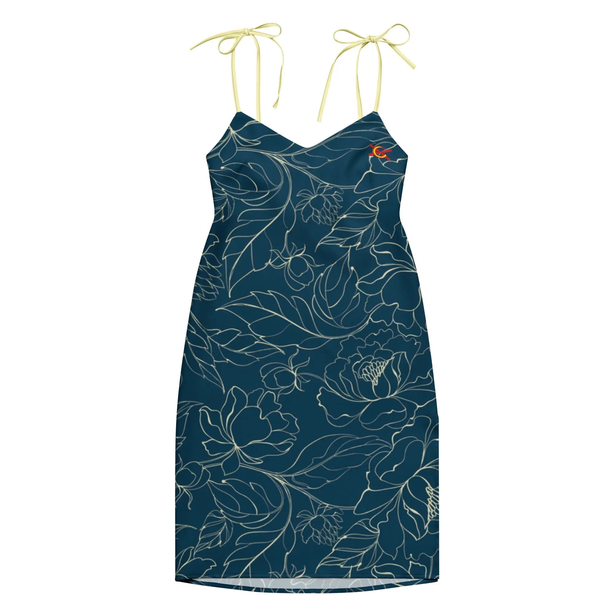 Comprar Vestido midi con tirantes ajustables Flores azules La Flamenca de Borgoña Bandera España