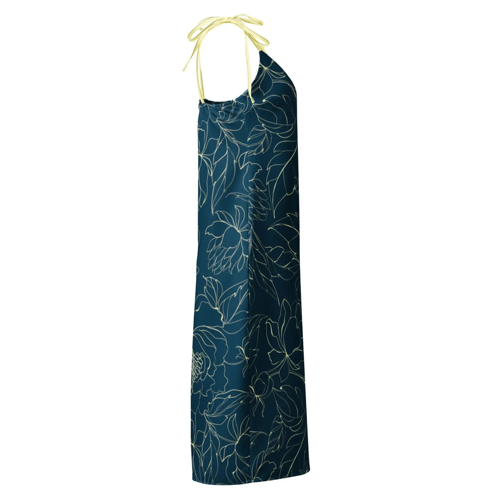 Comprar Vestido midi con tirantes ajustables Flores azules La Flamenca de Borgoña Bandera España