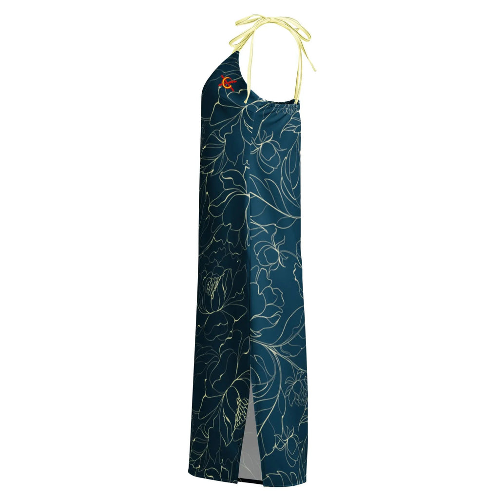 Comprar Vestido midi con tirantes ajustables Flores azules La Flamenca de Borgoña Bandera España