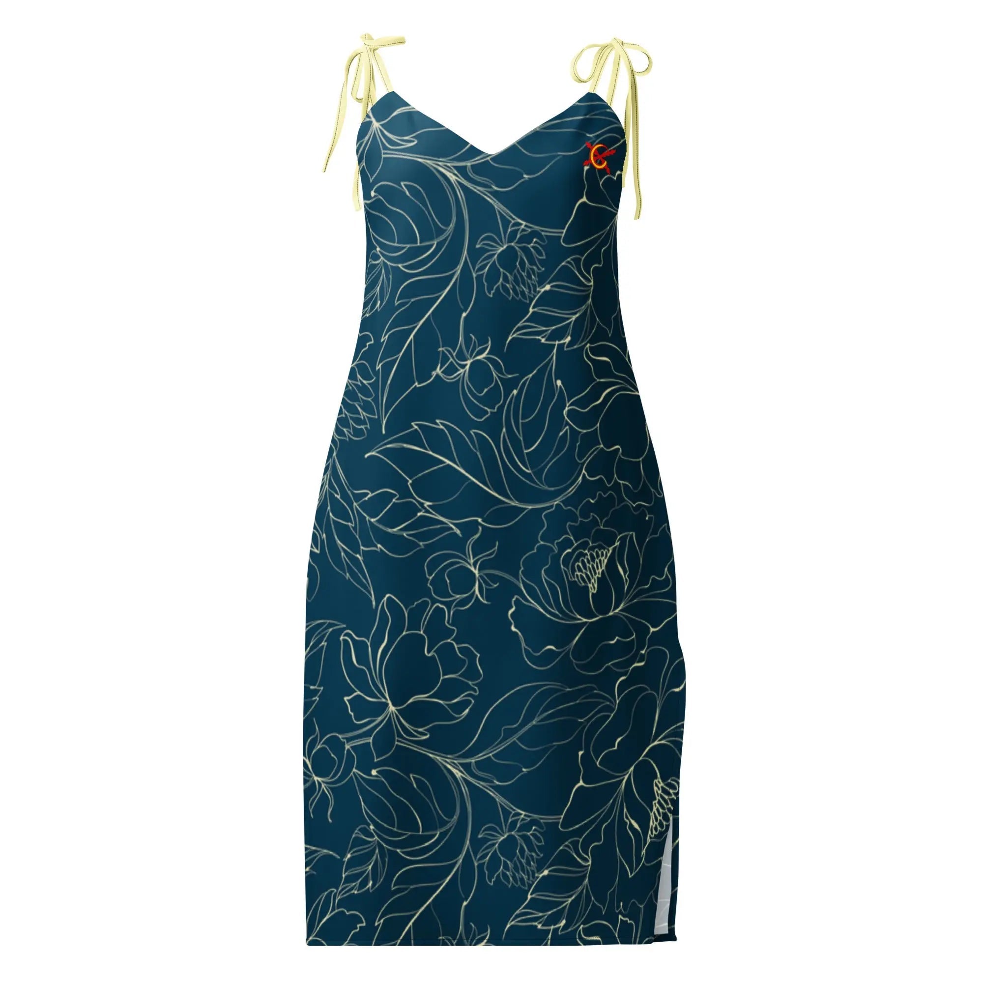 Comprar Vestido midi con tirantes ajustables Flores azules La Flamenca de Borgoña Bandera España