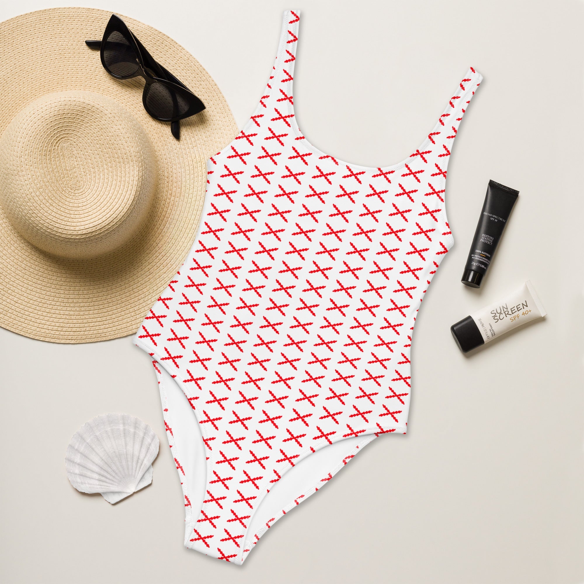 Bañador Mujer estampado Cruz Borgoña - LaFlamencadeBorgoña