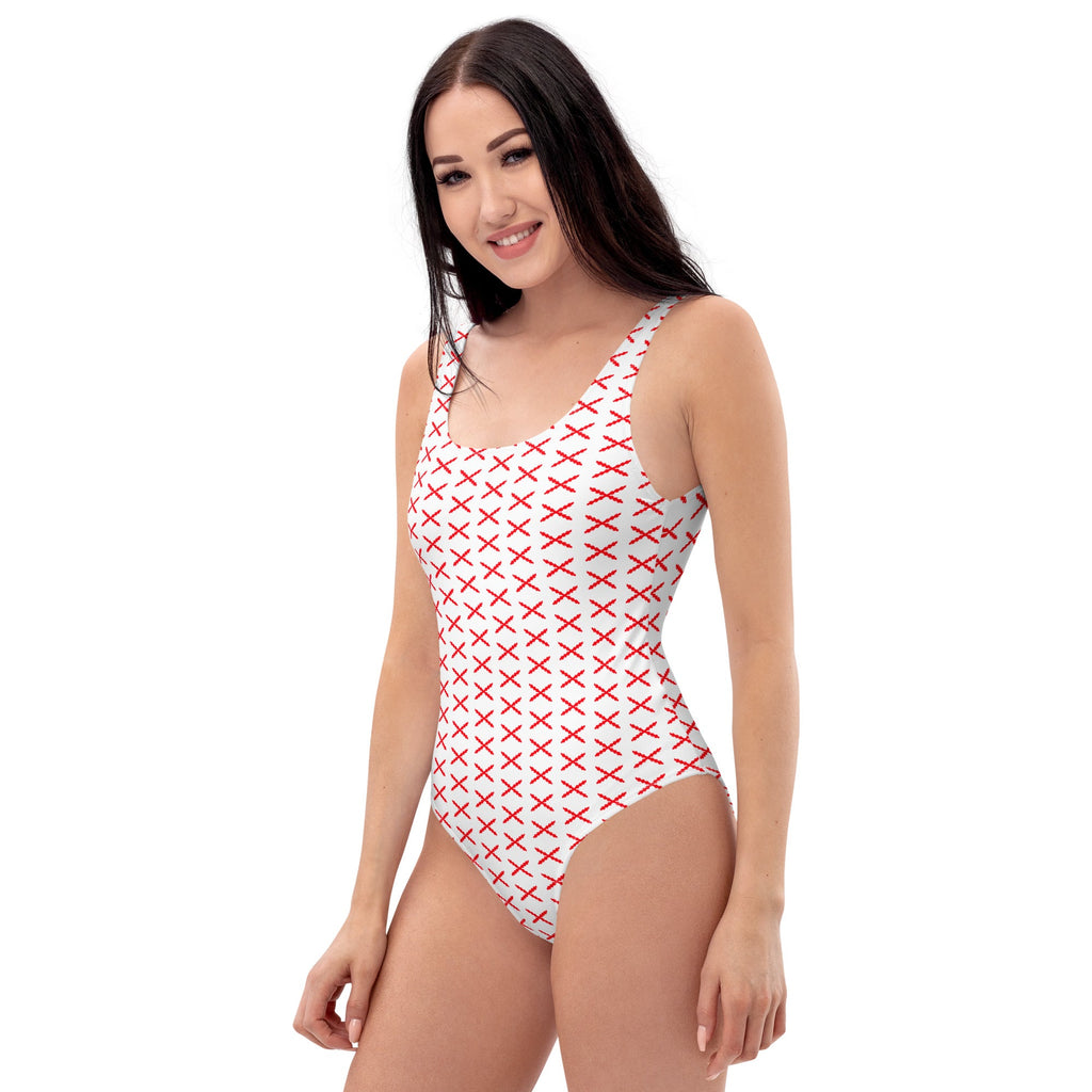 Bañador Mujer estampado Cruz Borgoña - LaFlamencadeBorgoña