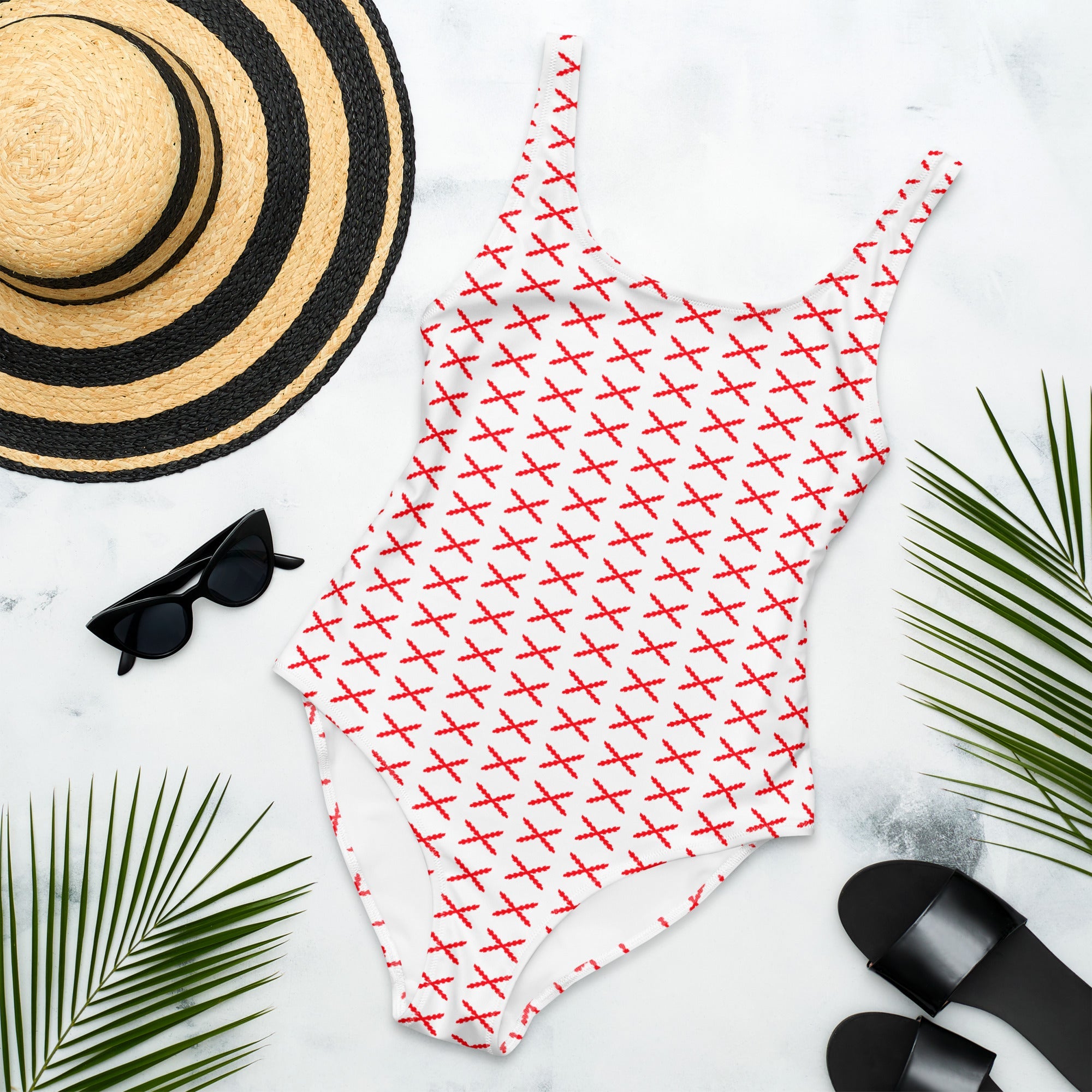 Bañador Mujer estampado Cruz Borgoña - LaFlamencadeBorgoña