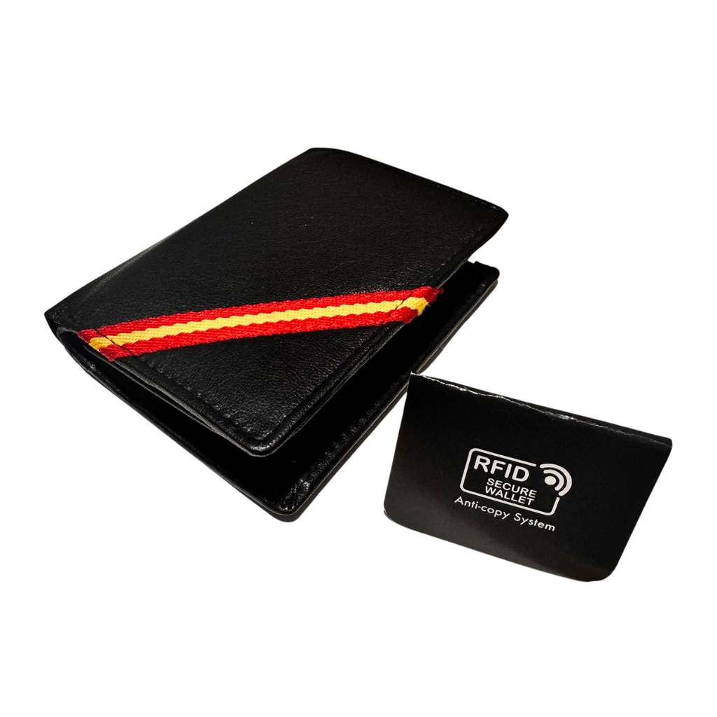 Cartera de España negra Bandera Diagonal RFID Secure Wallet Anti-Copy System para tarjetas
