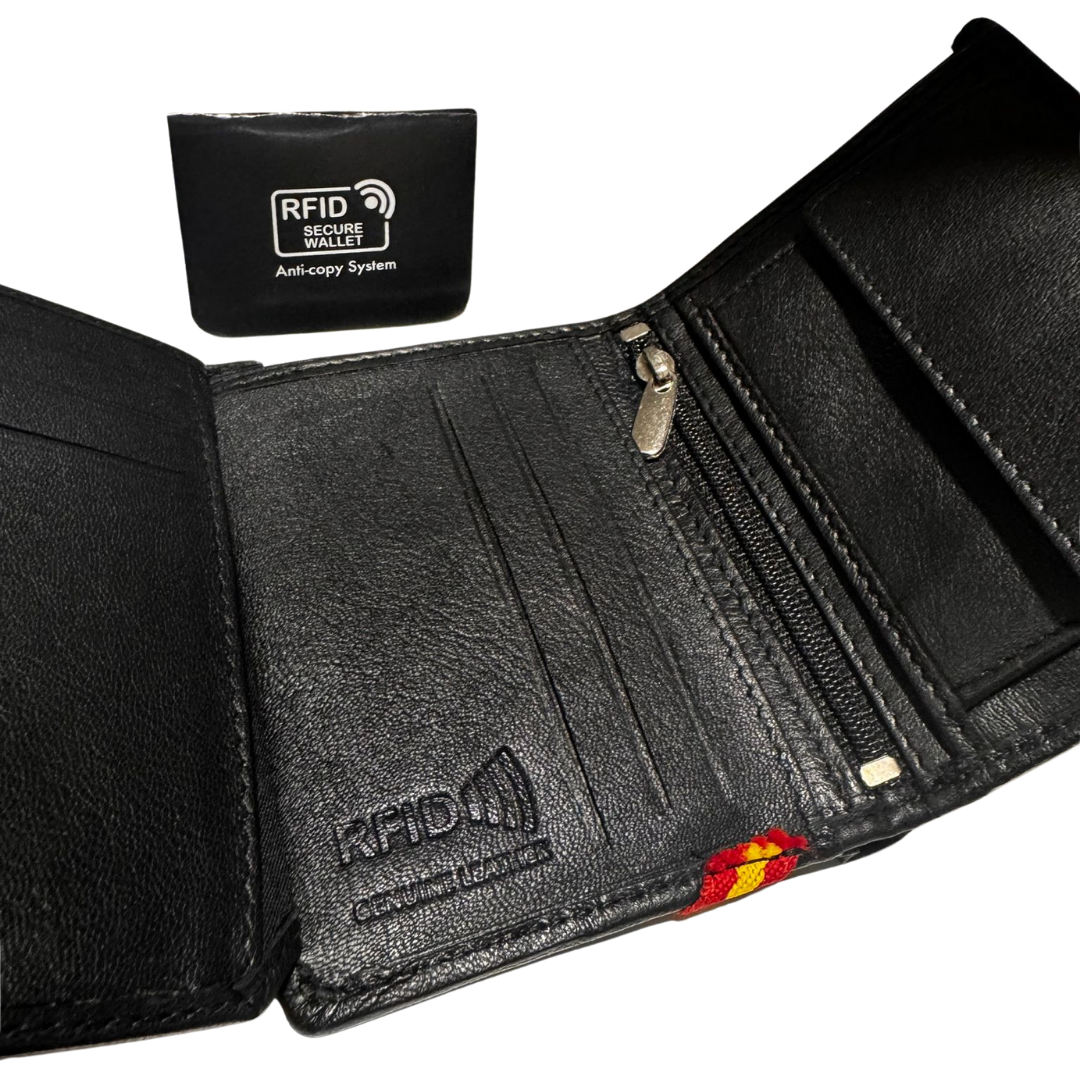 Cartera de España negra Bandera Diagonal RFID Secure Wallet Anti-Copy System para tarjetas