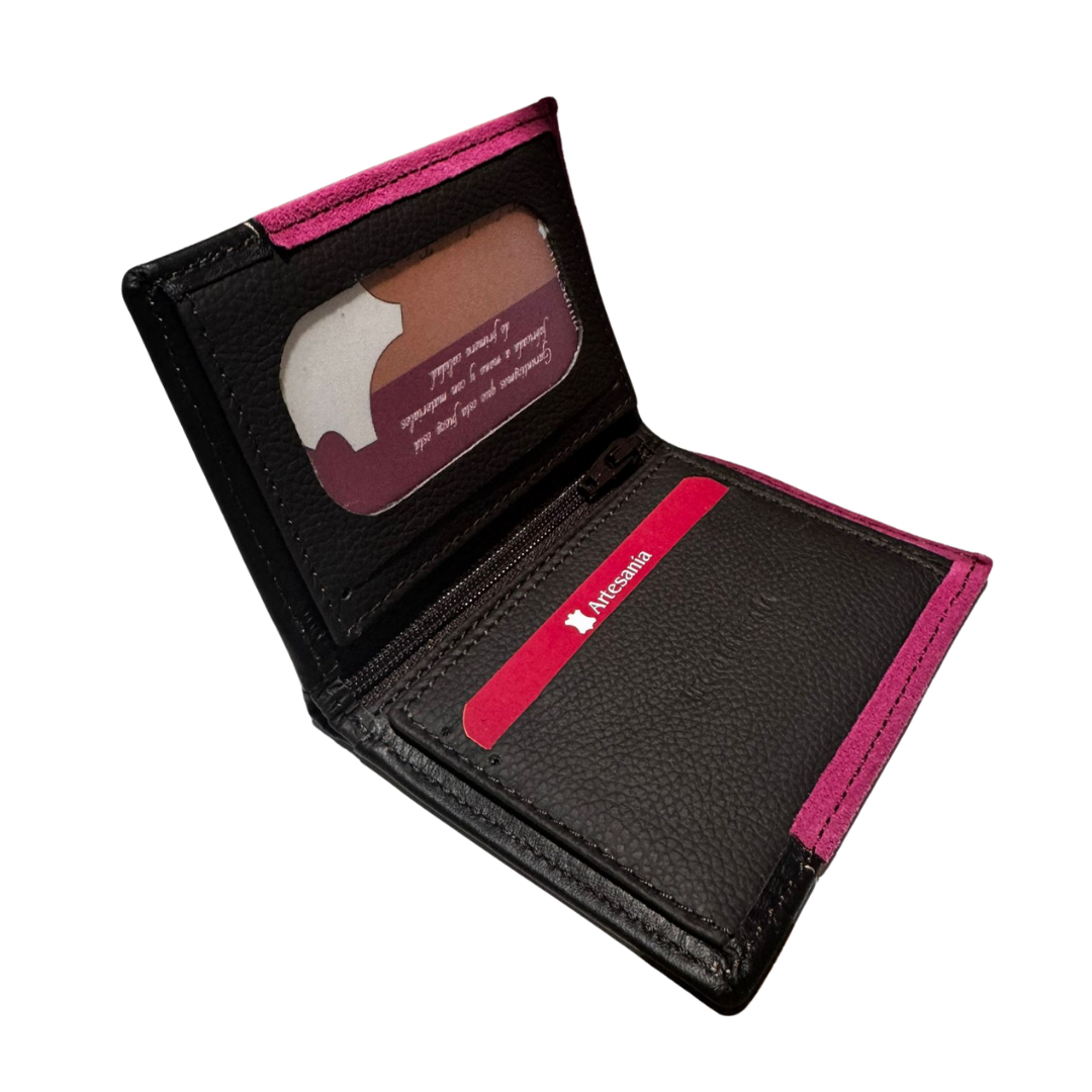 Cartera billetera piel Ubrique con rosa capote